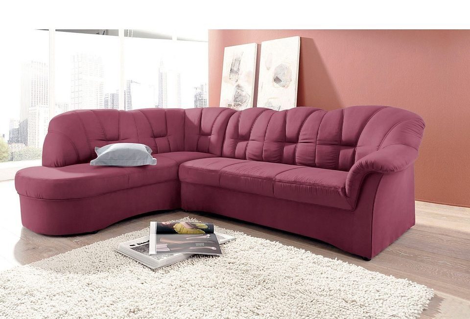 DOMO collection Ecksofa Papenburg, zeitlose Rückensteppung, elegante Armlehne, L-Form, mit Ottomane, wahlweise mit Bettfunktion