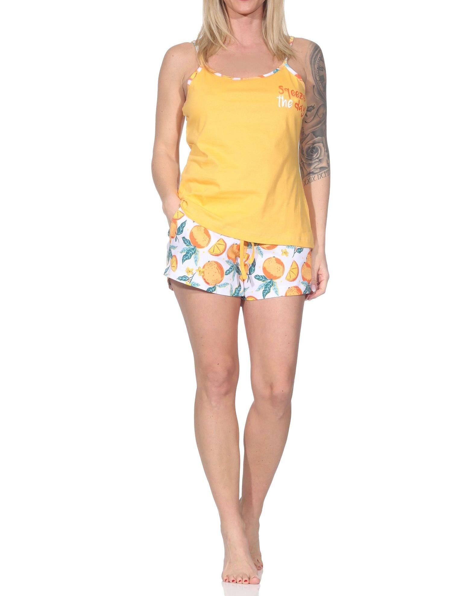 Pyjama Normann Damen Schlafanzug Shorty mit Spaghetti Top in frischer Optik