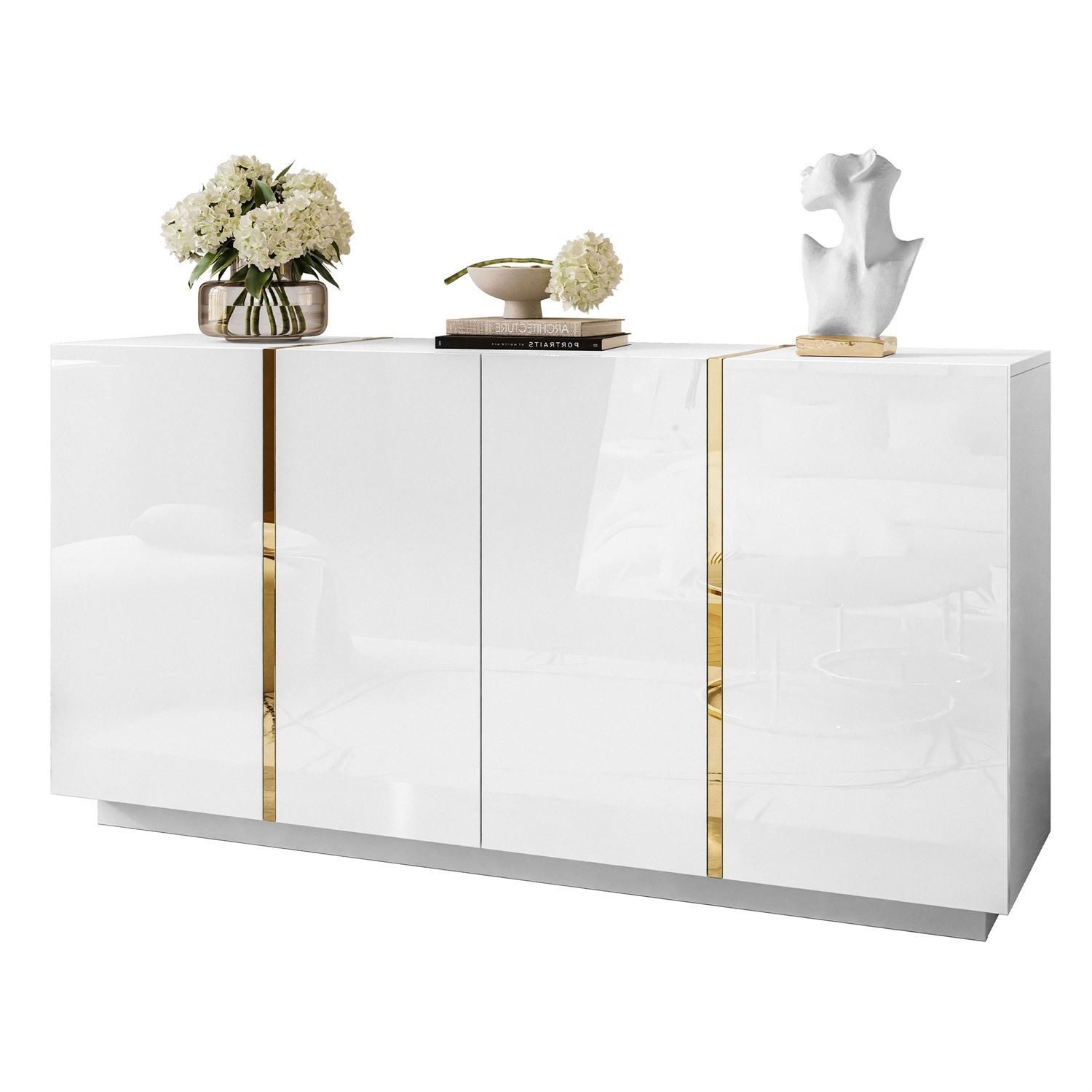ALLHOUSE24 Kommode DIAMANT GOLD Hochglanz 158 cm Sideboard weiß oder schwarz, Breite 158 cm