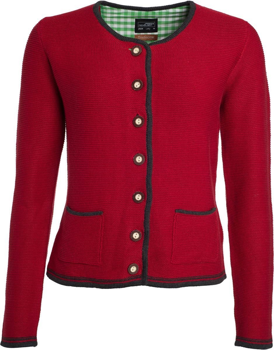 James & Nicholson Trachtenstrickjacke Leicht taillierte Damen Jacke passend zu Lederhose und Dirndl JN639 Damen Trachten Strickjacke