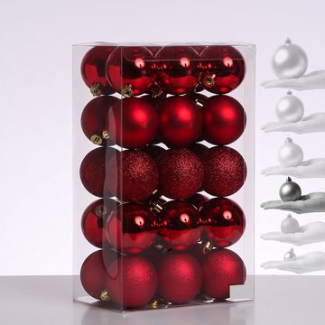 MARELIDA Weihnachtsbaumkugel Weihnachtskugel bruchfest D: 6cm glänzend matt glitzernd rot 30er Set (30 St)