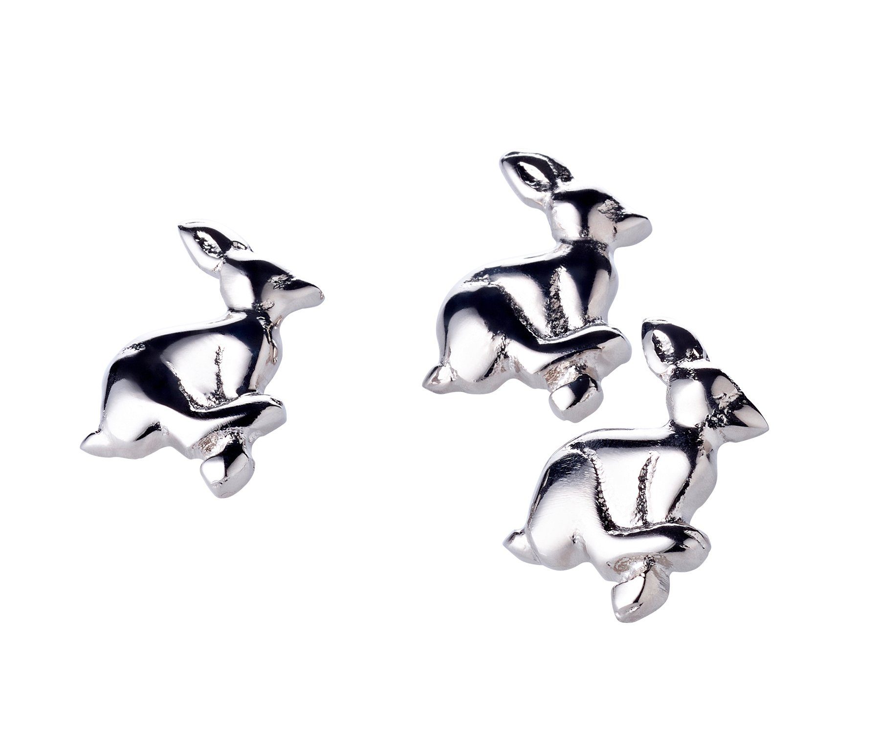 EDZARD Kerzenständer Kerzenstecker Hase, 4er-Set, Silber-Optik, Hase-Motiv, Aluminium, vernickelt, H 4 cm