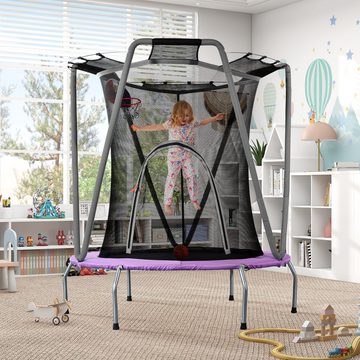 Powerwill Kindertrampolin Trampolin Set für den Innen- und Außenbereich, Ø 103 cm, Belastbar bis 50kg, aus Verzinkter Stahl,Grau/Lila