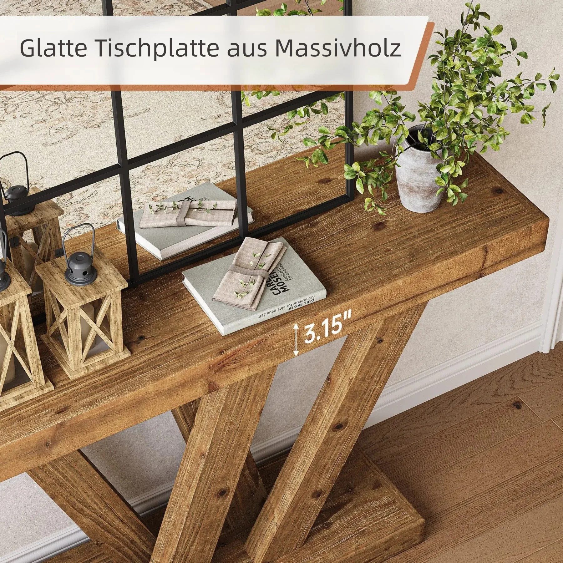 Tribesigns Konsolentisch Massivholz-Konsolentisch, 120 cm Eingang Sofatisch mit Doppel V-Form – Bild 5 von 5
