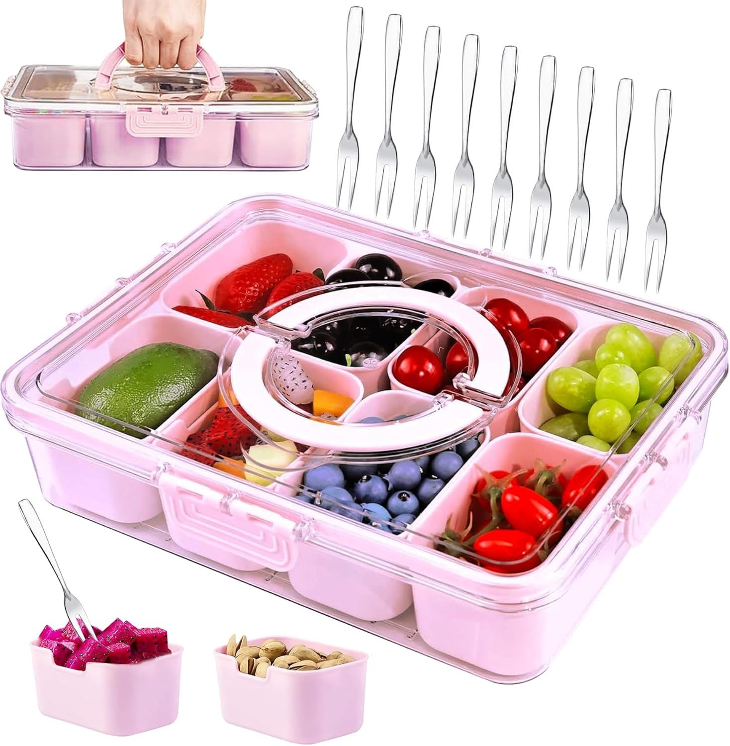 FELIXLEO Snackschale Snackbox mit 8 Fächern Deckel Gewürze Box, (1-tlg)