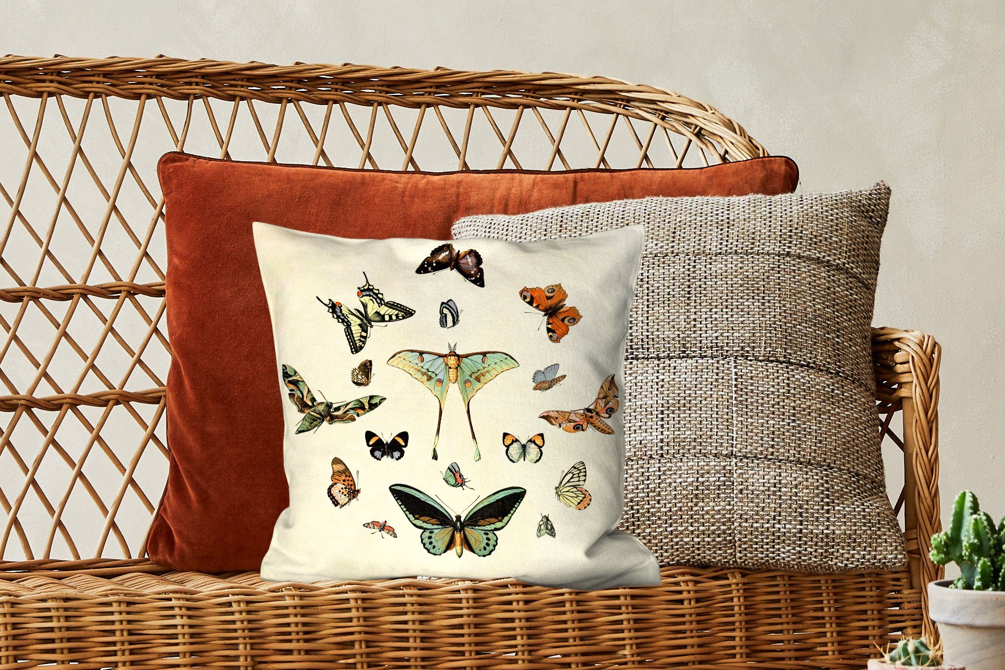 Schlafzimmer, mit Füllung Deko, - Sofakissen - MuchoWow Dekokissen Wohzimmer, für Vintage, Zierkissen Schmetterling Tiere