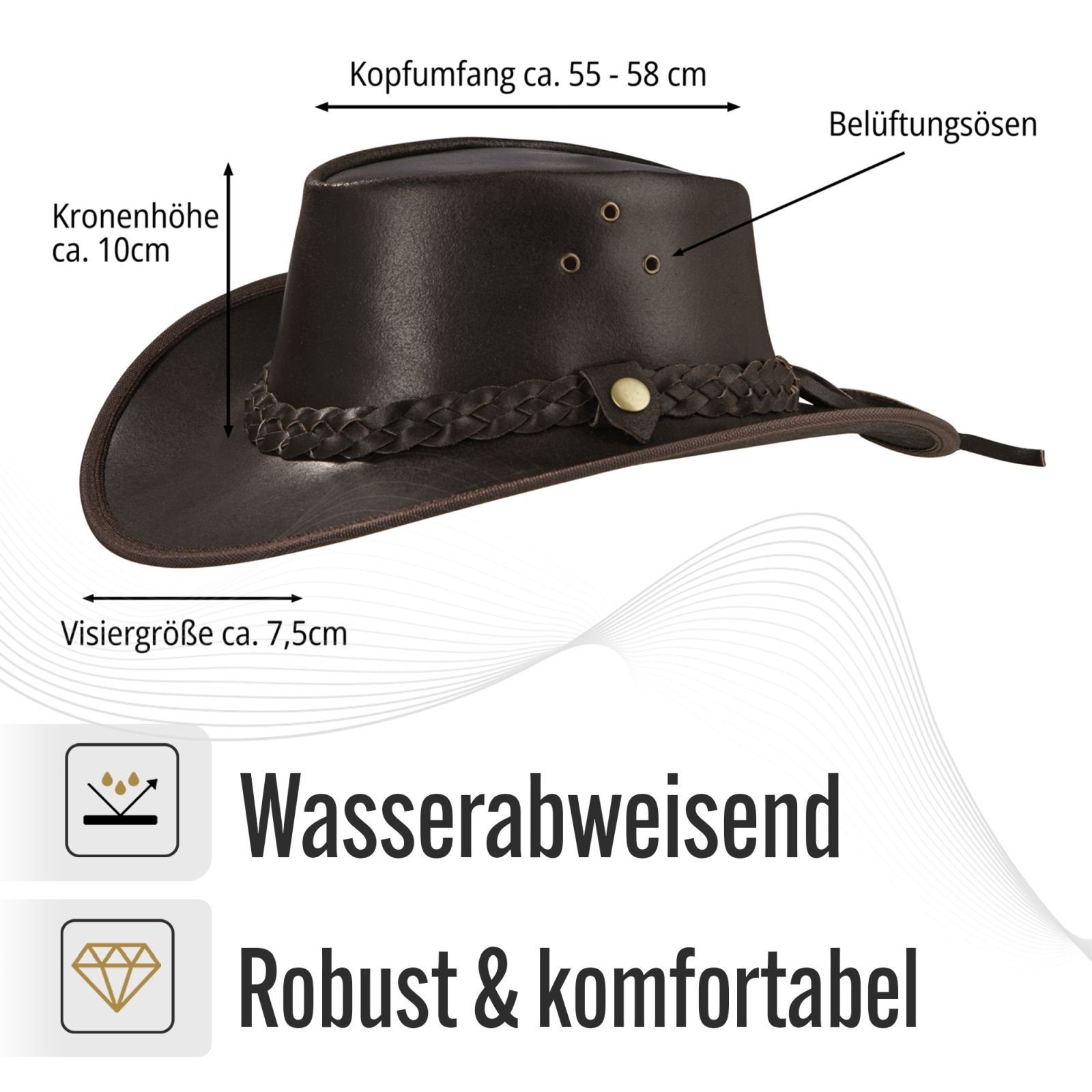 Größe BLACK Horse FOREST 4 Hut Leder Cowboyhut Brown FOX L in Reiten Western TEXAS Farben Unisex Cowboy