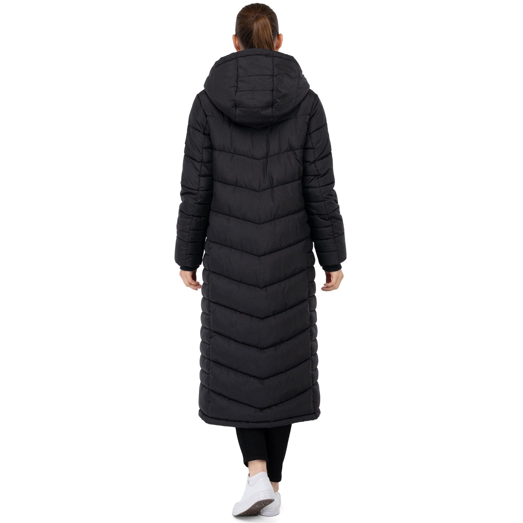 SUBLEVEL Steppjacke Damen Mantel mit Kapuze extra lange Winter Jacke Parka – Bild 4 von 5