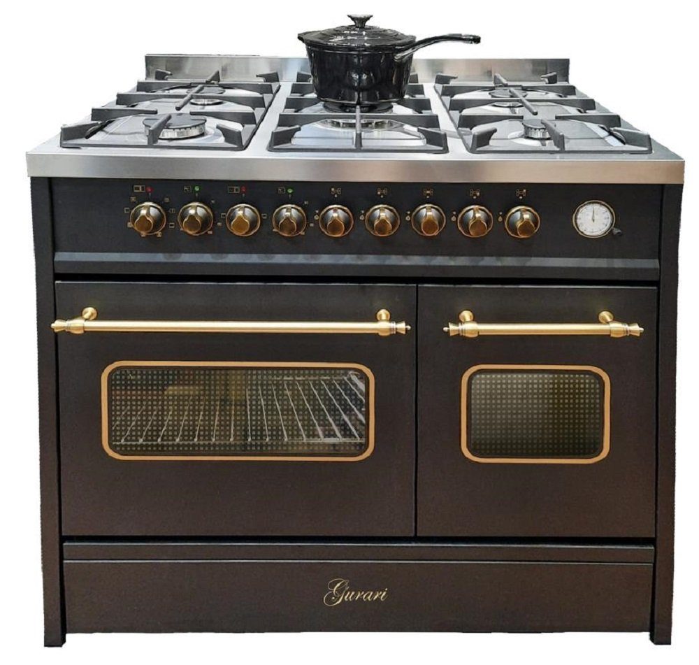 GURARI Gas-Standherd GCH E 916 BL R Retro Gas Elektro Standherd 90 cm, Range Coocker, mit 1-fach-Teleskopauszug, Easy-Clean-Emaille, Retro Gas Elektro Standherd 90 cm, Range Coocker, 8 Funktionen
