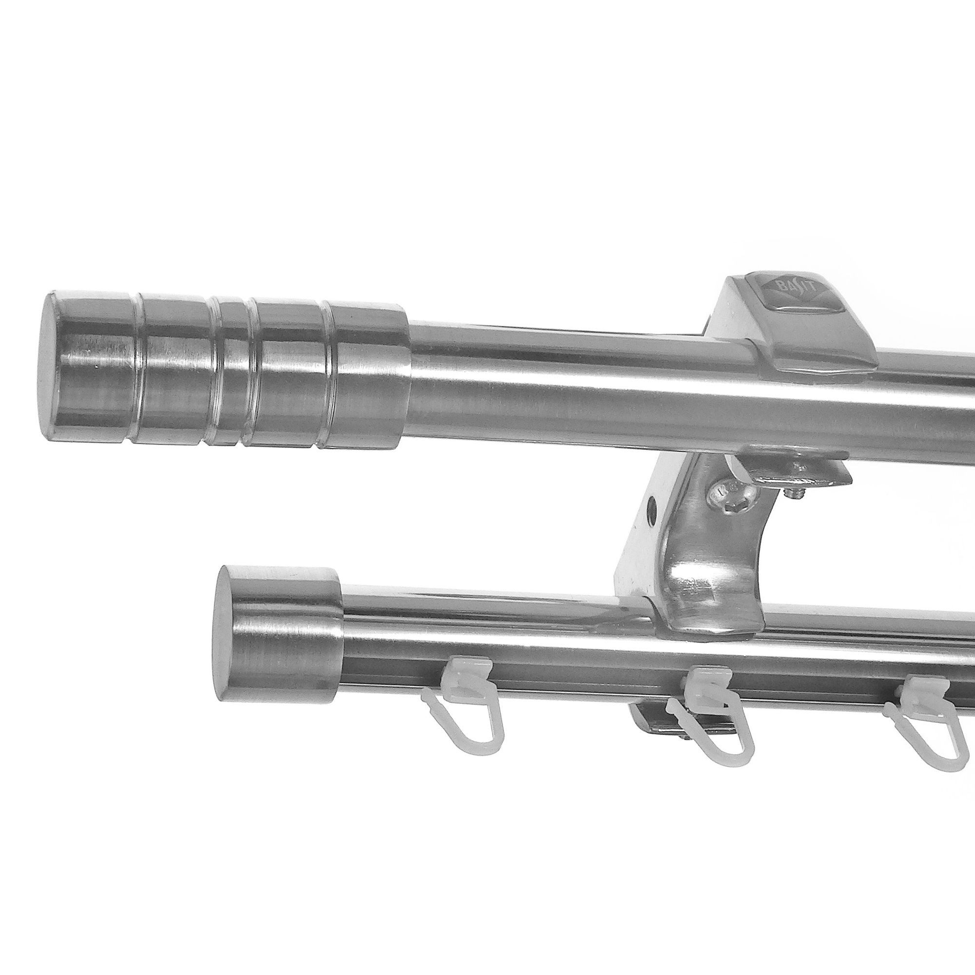 BASIT Gardinenstange Rohr und Innenlauf Edelstahloptik 20mm mit Deckenträgern 120 cm E34, Ø 20 mm, 2-läufig, verschraubt, Metall, D60RI 120 cm E34 Zylinder