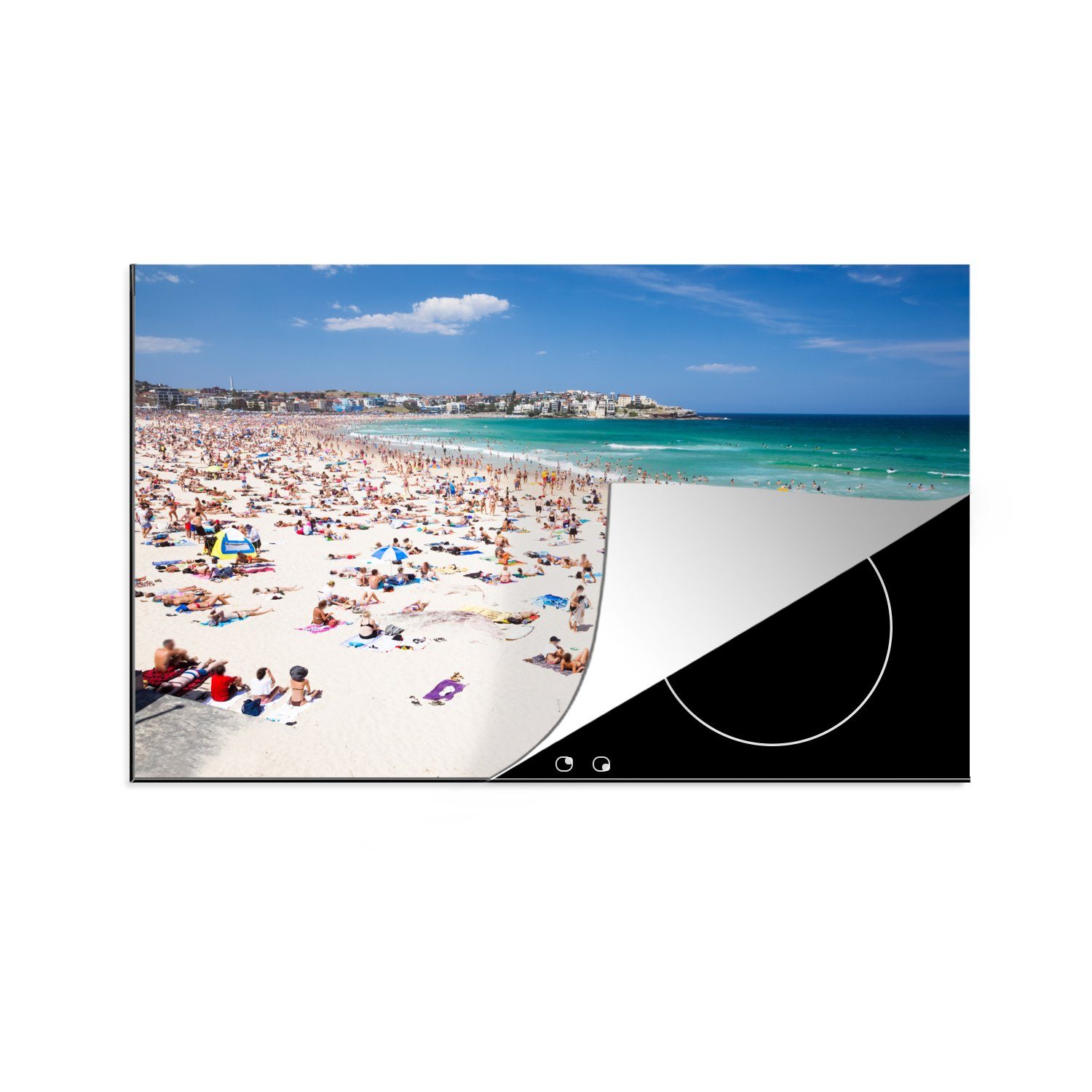 MuchoWow Herdblende-/Abdeckplatte Menschenmassen am Bondi Beach in Australien, Vinyl, (1 tlg), 81x52 cm, Induktionskochfeld Schutz für die küche, Ceranfeldabdeckung