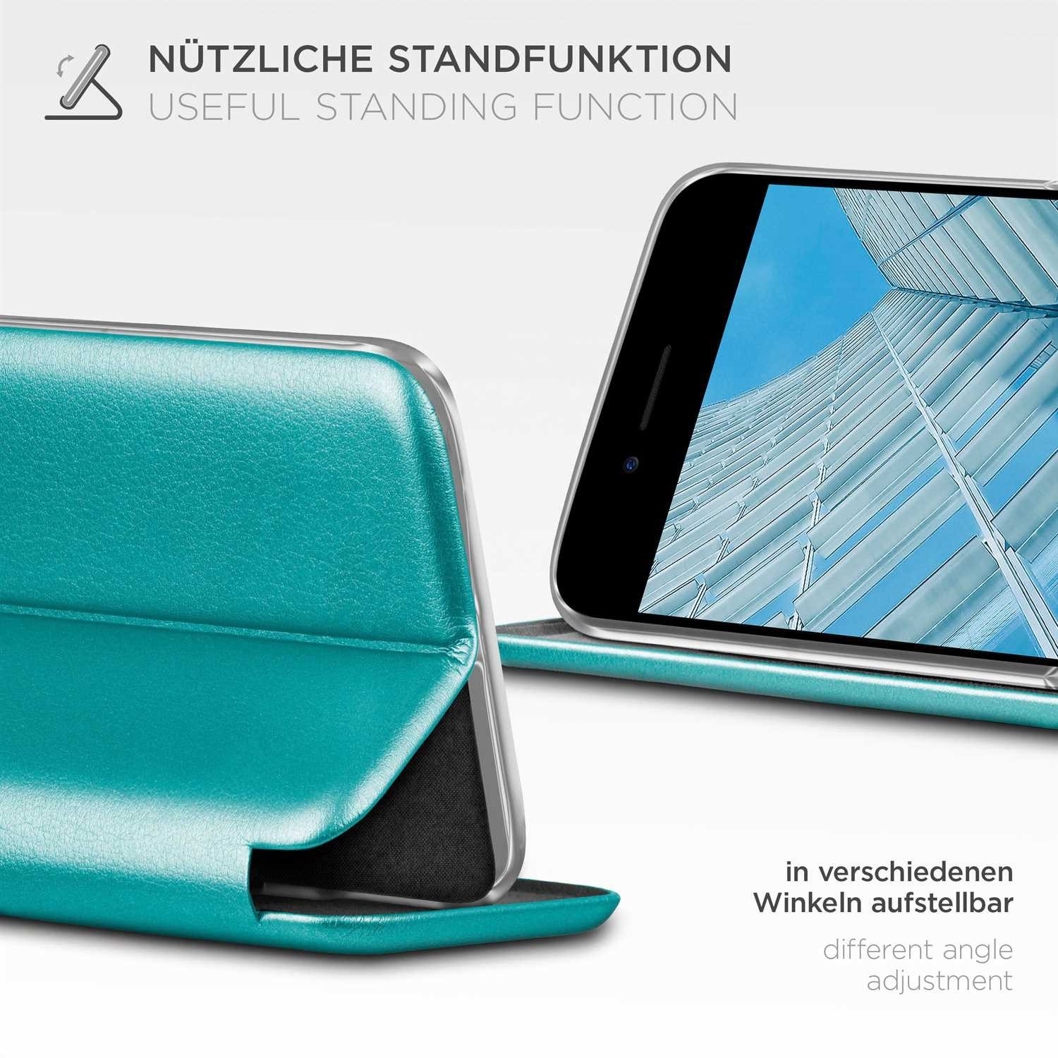 ONEFLOW Handyhülle für iPhone 8 Premium Hülle Business Cover Blau 4,7 Zoll, 360 Grad Schutzhülle Flip Case Etui Klapphülle Dünn Leder Handy Tasche
