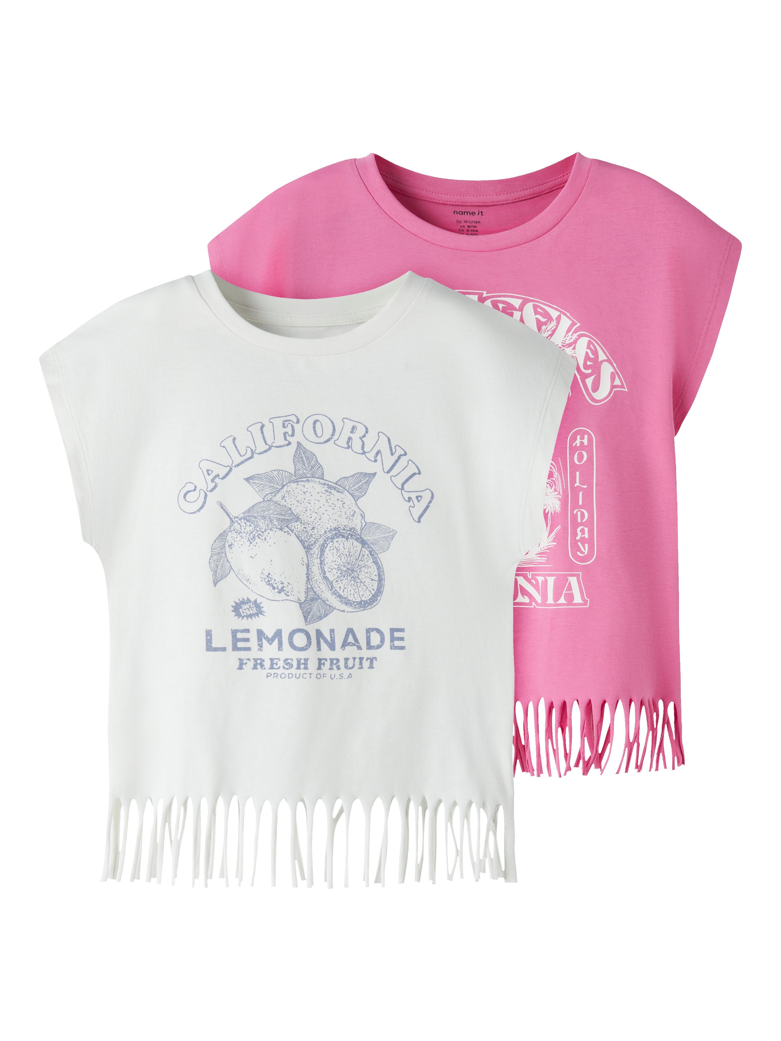 Name It T-Shirt NKFVALONE 2P CAPSL SHORT TOP (Packung, 2-tlg) mit Glitzerdruck und Fransenkante