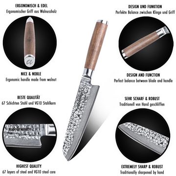 adelmayer Universalküchenmesser Damastmesser - Santoku Messer (Klinge: 17,5 cm)