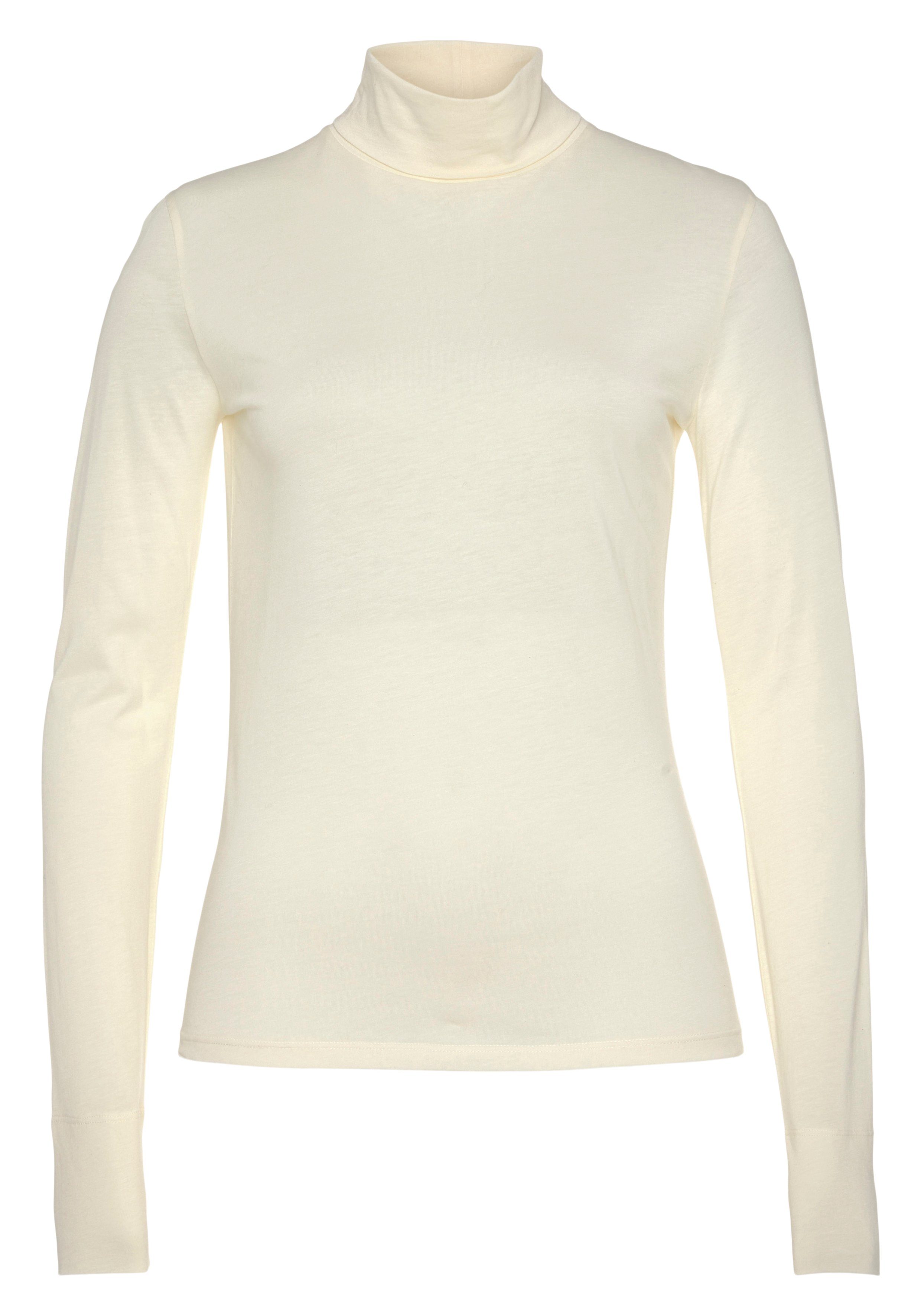 BOSS ORANGE Langarmshirt C_Emerie_2 Stehkragen, atmungsaktive Rolli hochwertige Premium Basic, White Qualität, Open