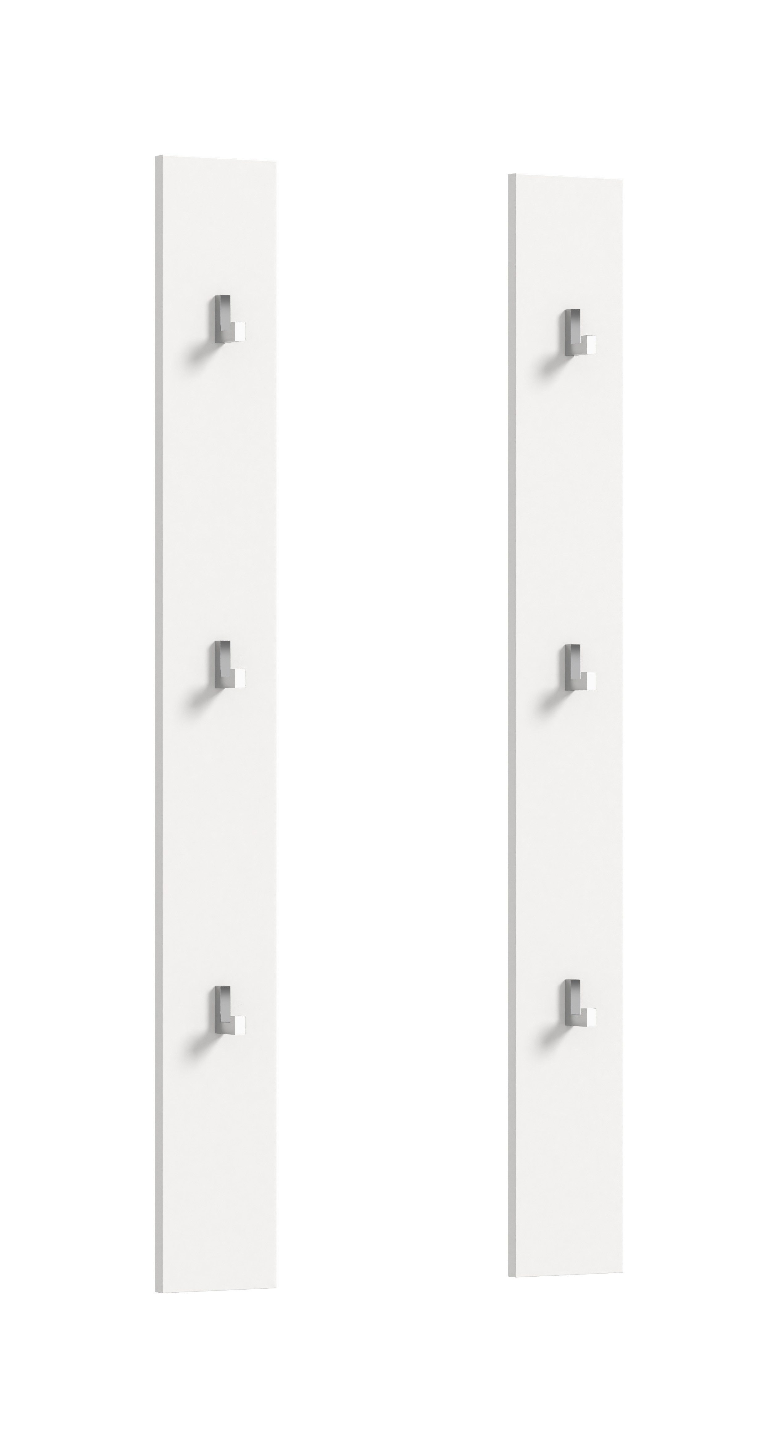 furnling Garderobenpaneel Professor (2er Set), je 3 Haken, ideal für den Flur, Höhe 115 cm, Hochglanz Front, weiß