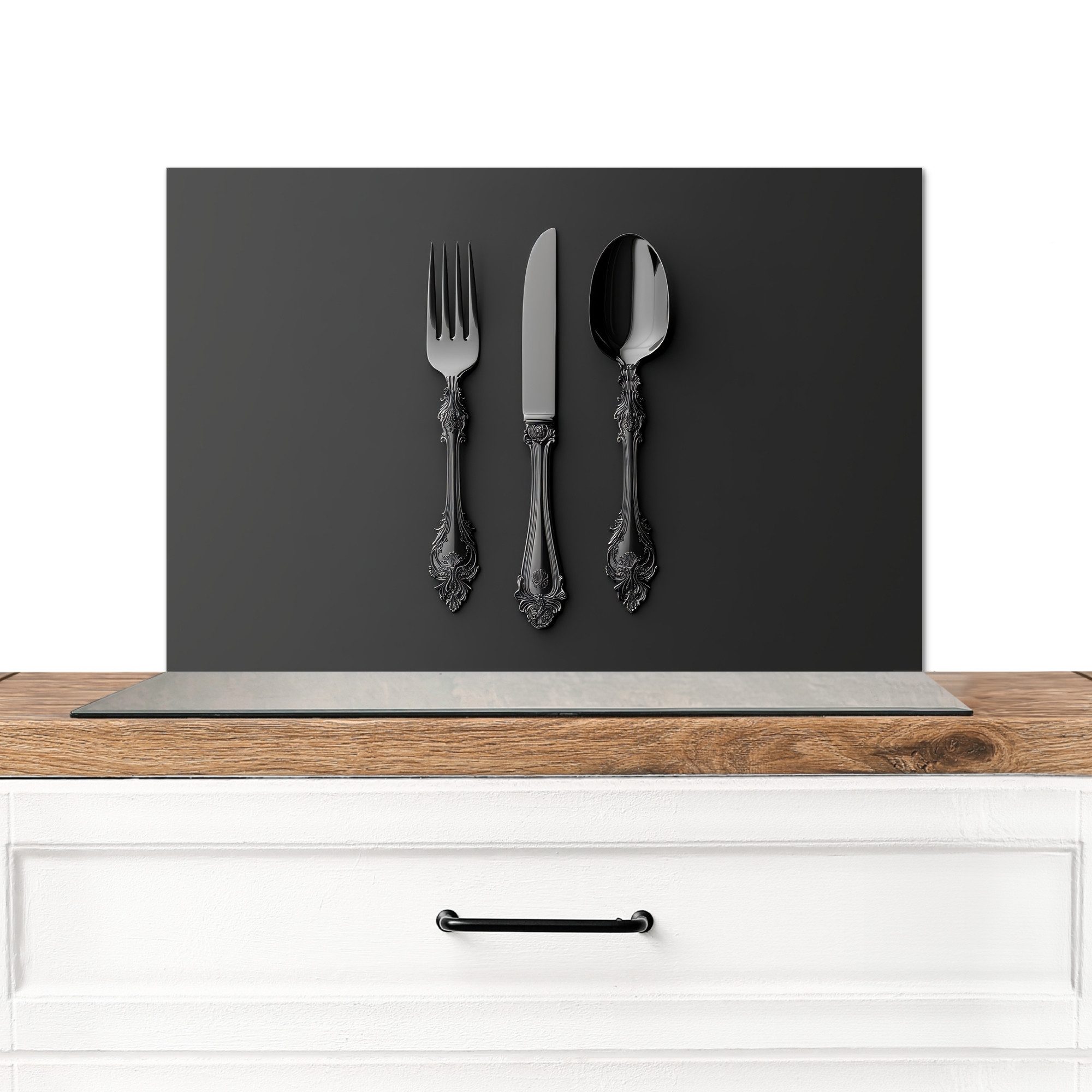 MuchoWow Küchenrückwand Besteck - Schwarz, (1-tlg), günstig online kaufen