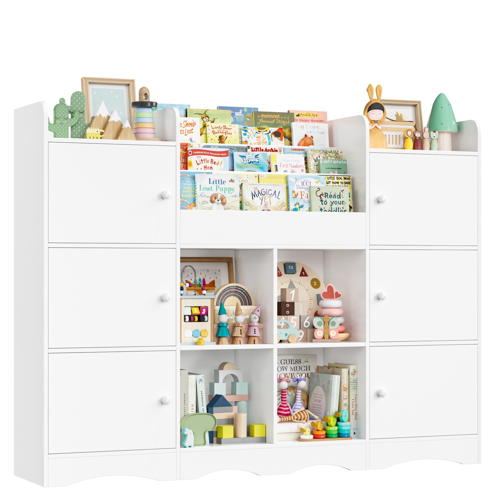 Homfa Kinderregal 140 x 106 x 30 cm, Regal für Kinderzimmer, Bücherregal für Kinder, Spiegelregal mit 6 Boxen, Kinderzimmer Möbel