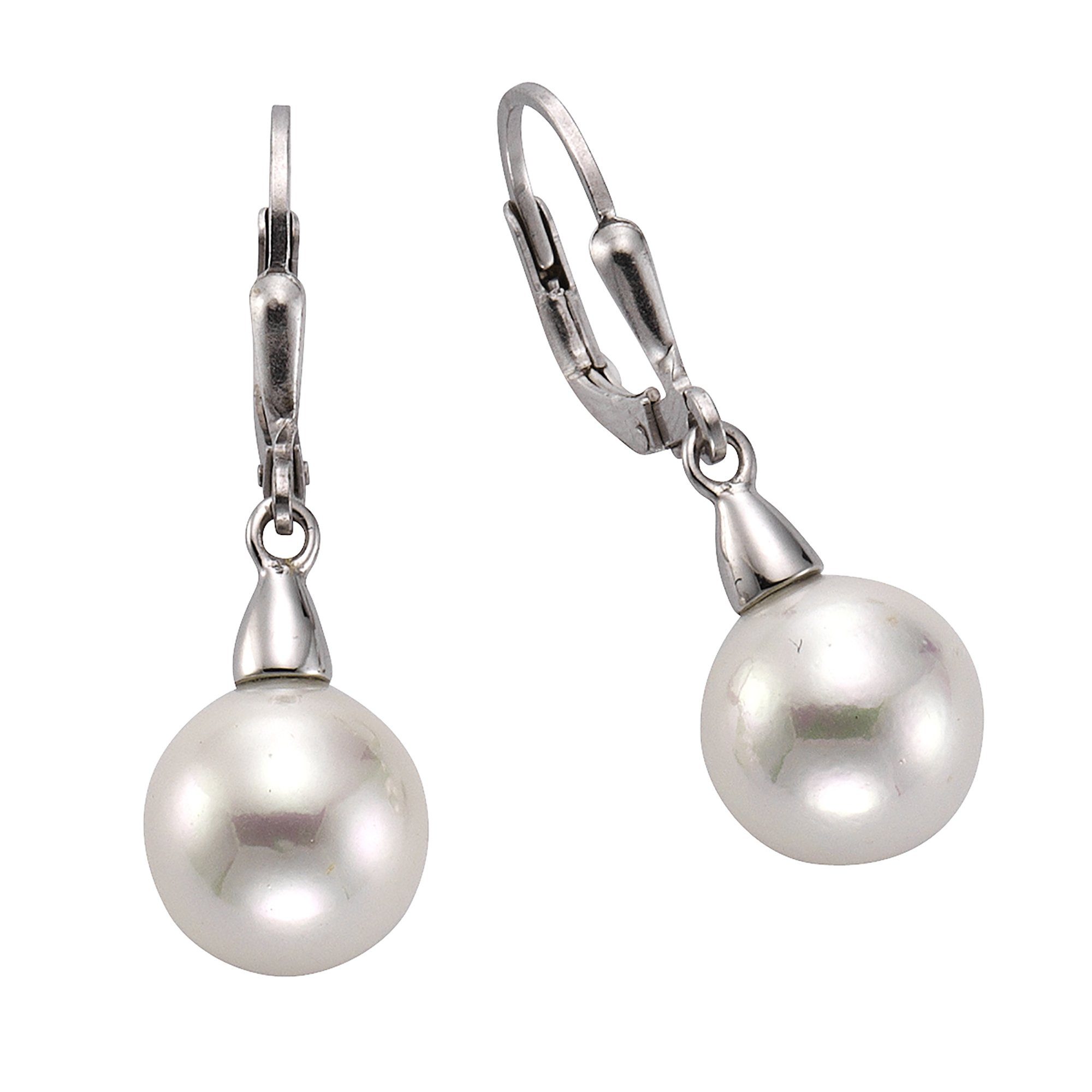 Zeeme Paar Ohrhänger 925/- Sterling Silber Perle weiß