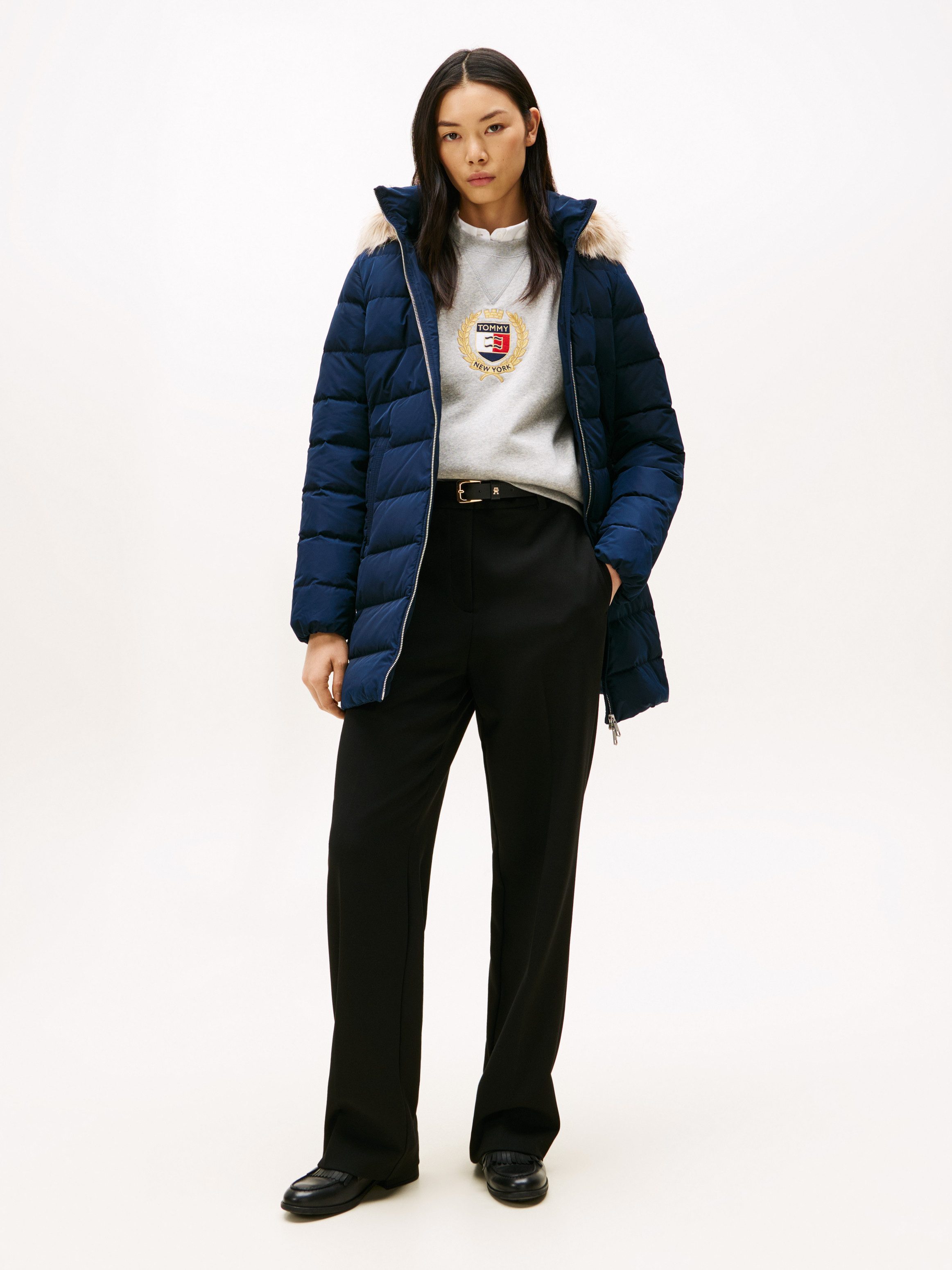 Tommy Hilfiger Steppmantel MW DOWN SLIM COAT WITH FUR mit Fellimitat