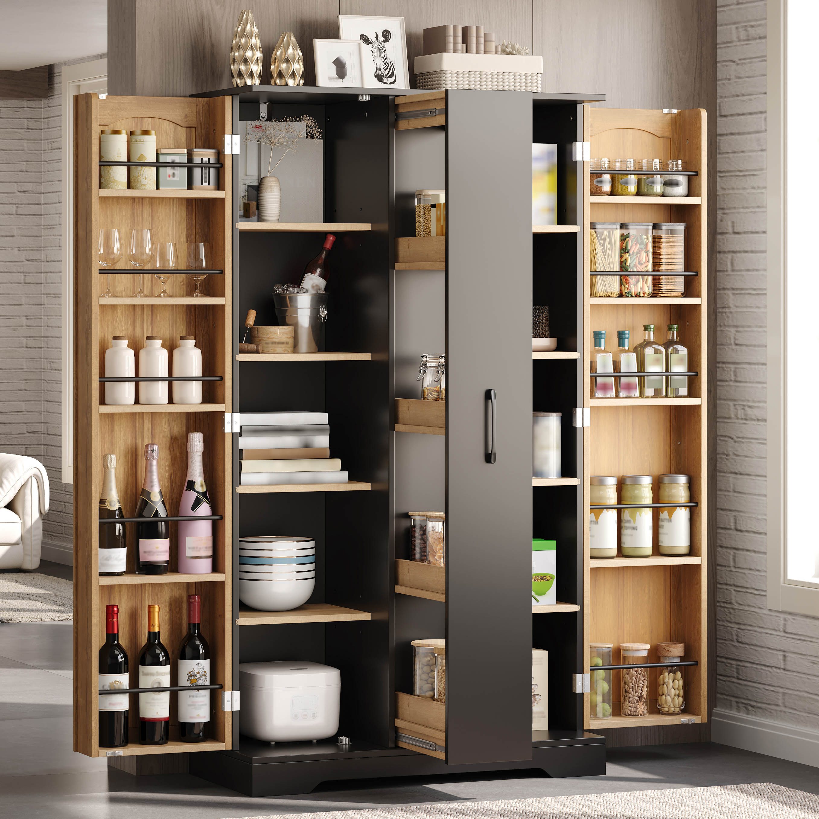 Flieks Hochschrank Küchenschrank mit 4-stufigem Schubladen, Türregalen (B78xT40xH150 cm, 1-St) Mehrzweckschrank Highboard mit verstellbare Einlegeböden Weiß