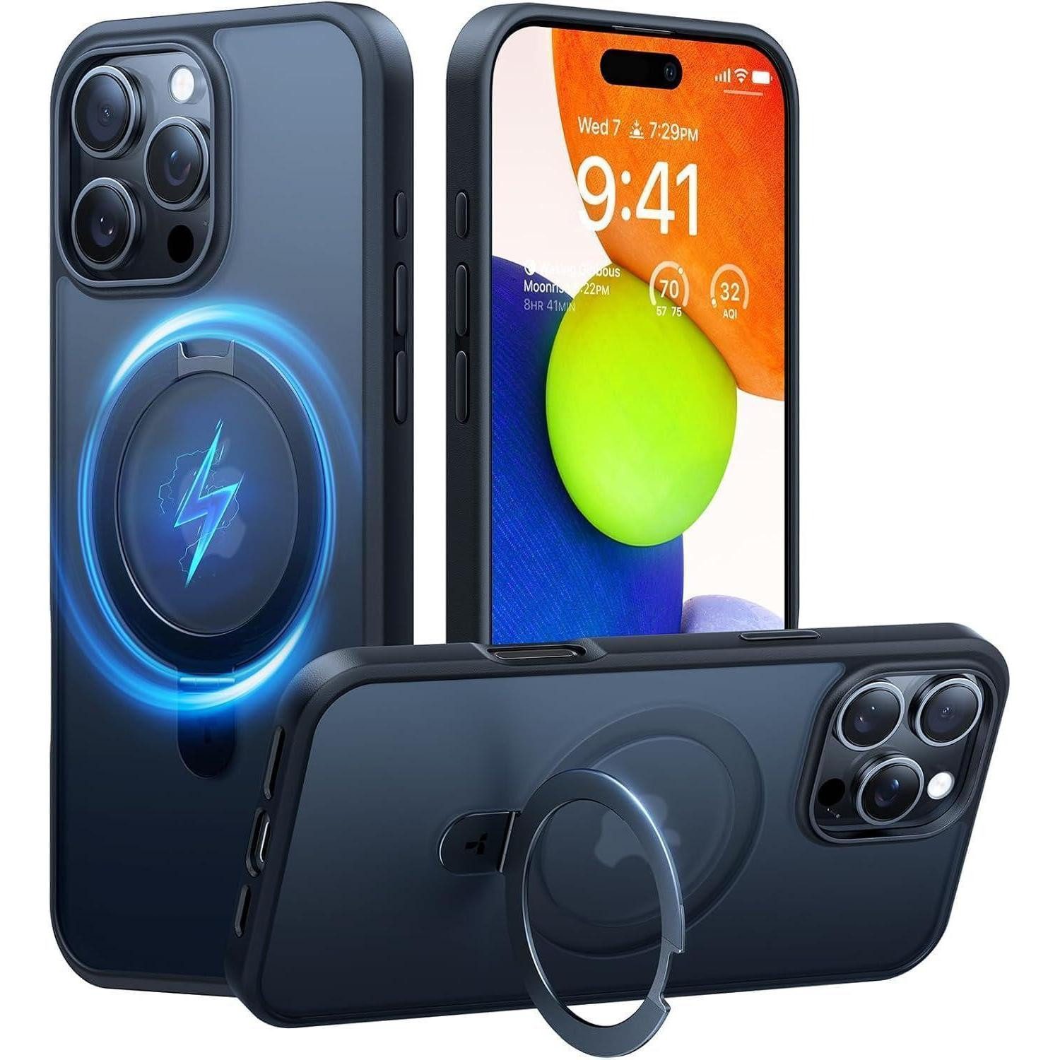 TORRAS Handyhülle iPhone 16 Pro Hülle Ostand MagSafe Schwarz Militärischer Schutz
