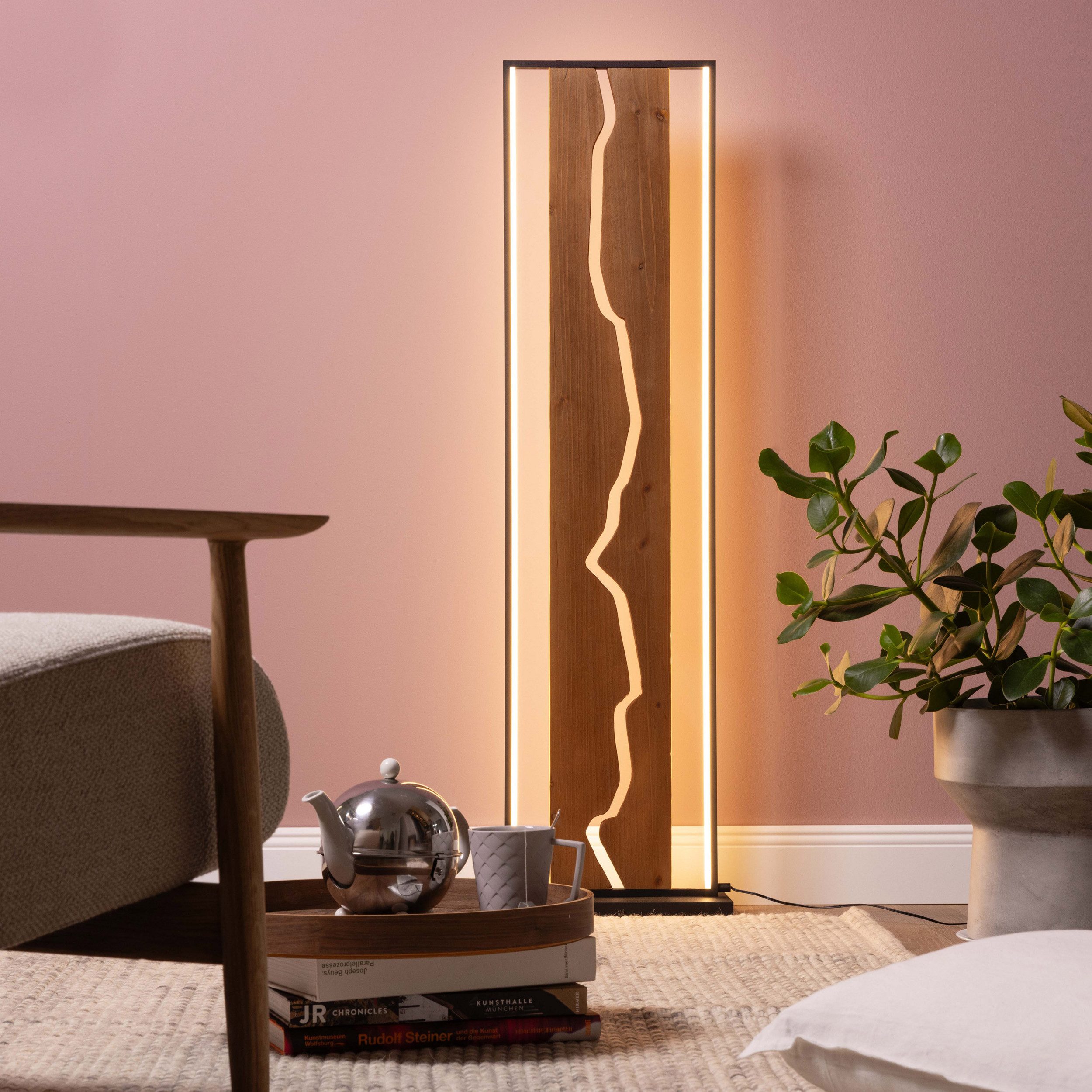 Lightbox Stehlampe, LED fest integriert, Warmweiß, LED-Standleuchte, 120 cm, 2300 lm, 3000 K, Holz/Metall, braun/schwarz