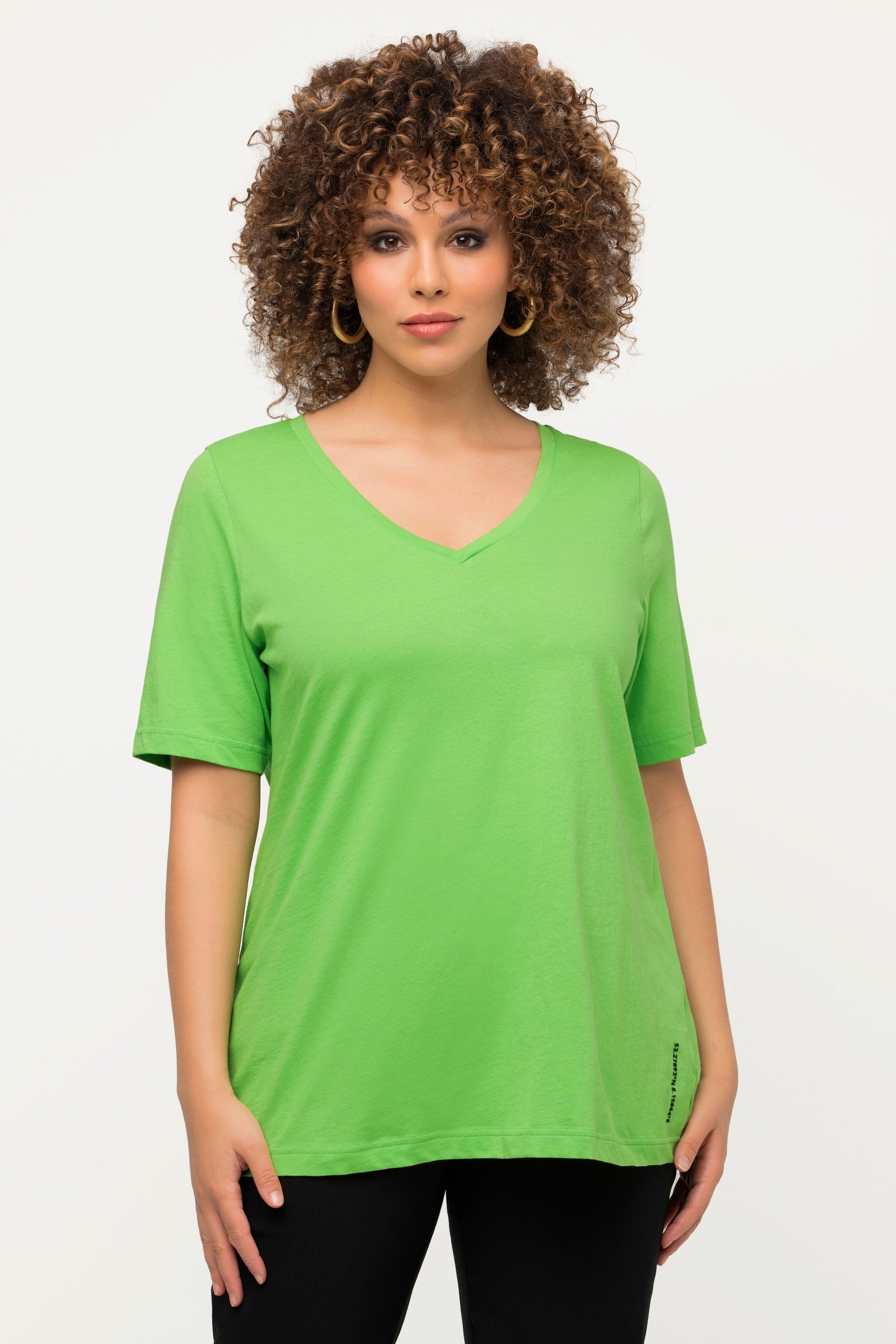 Ulla Popken Rundhalsshirt T-Shirt Classic V-Ausschnitt Halbarm grün