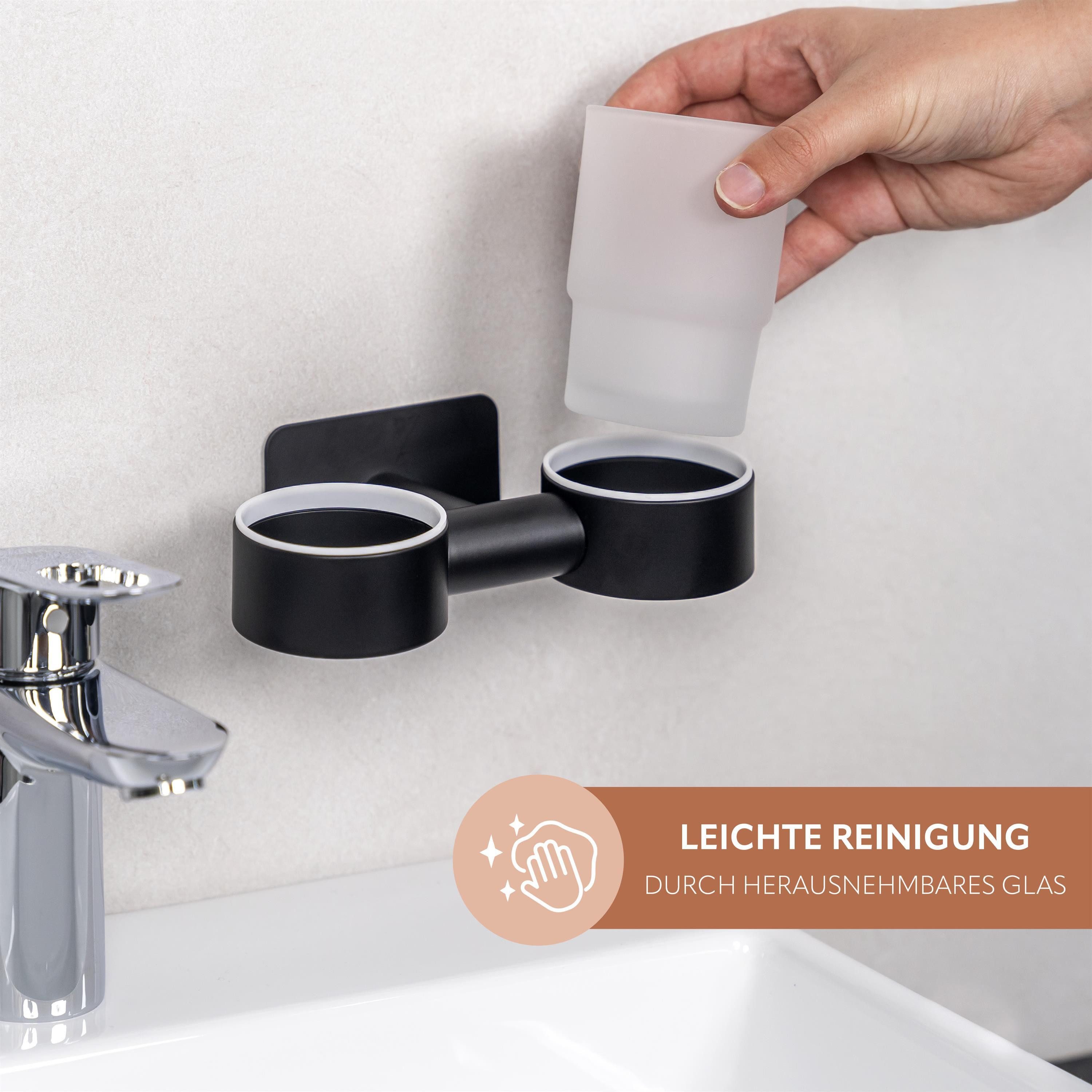 bremermann Zahnputzbecher Bad-Serie PIAZZA BLACK TAPE - mit Klebepad, (1-St)