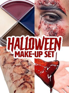 Maskworld Theaterschminke Halloween Make-up Set, Horror Schminkset mit Blut, Wundschorf und Schminkfarben für alle Zom