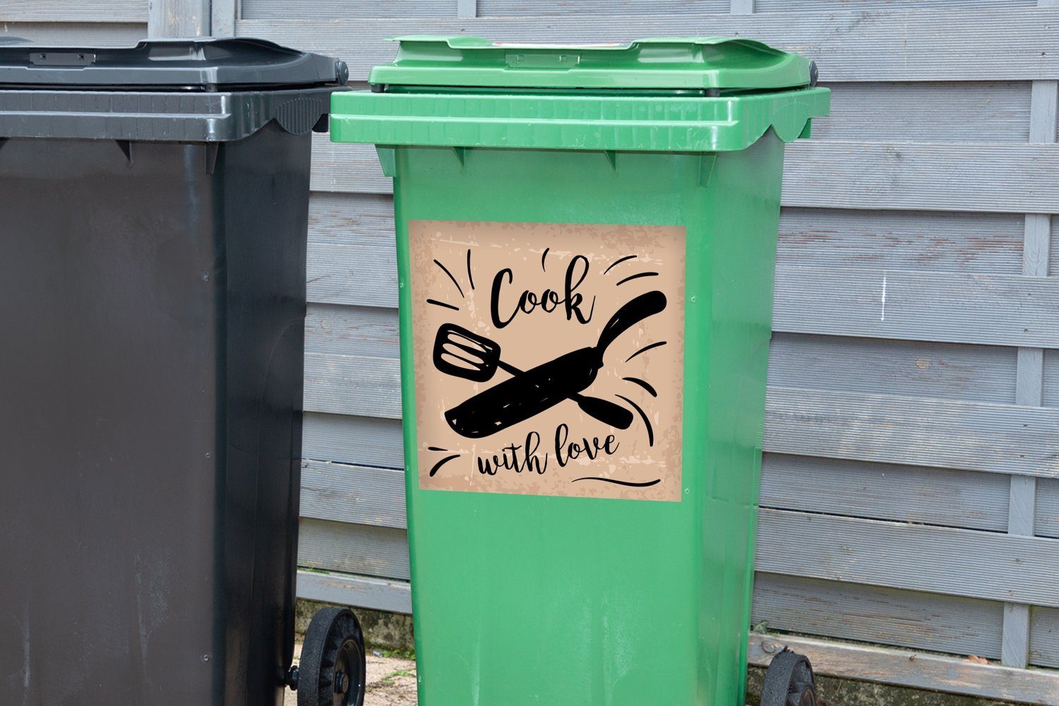 MuchoWow Wandsticker Illustration Sticker, Abfalbehälter Bratpfanne Mülleimer-aufkleber, einer Container, (1 Mülltonne, St)