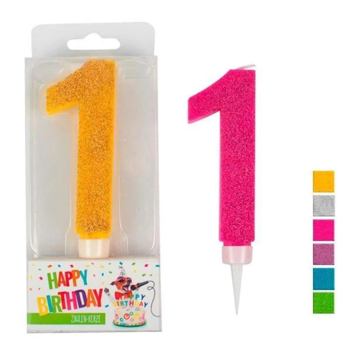 Trendhaus Geburtstagskerze Trendhaus Birthday Fun Zahlenkerze 1 Glitzer Maxi, 1 Stück, 7-fach sor