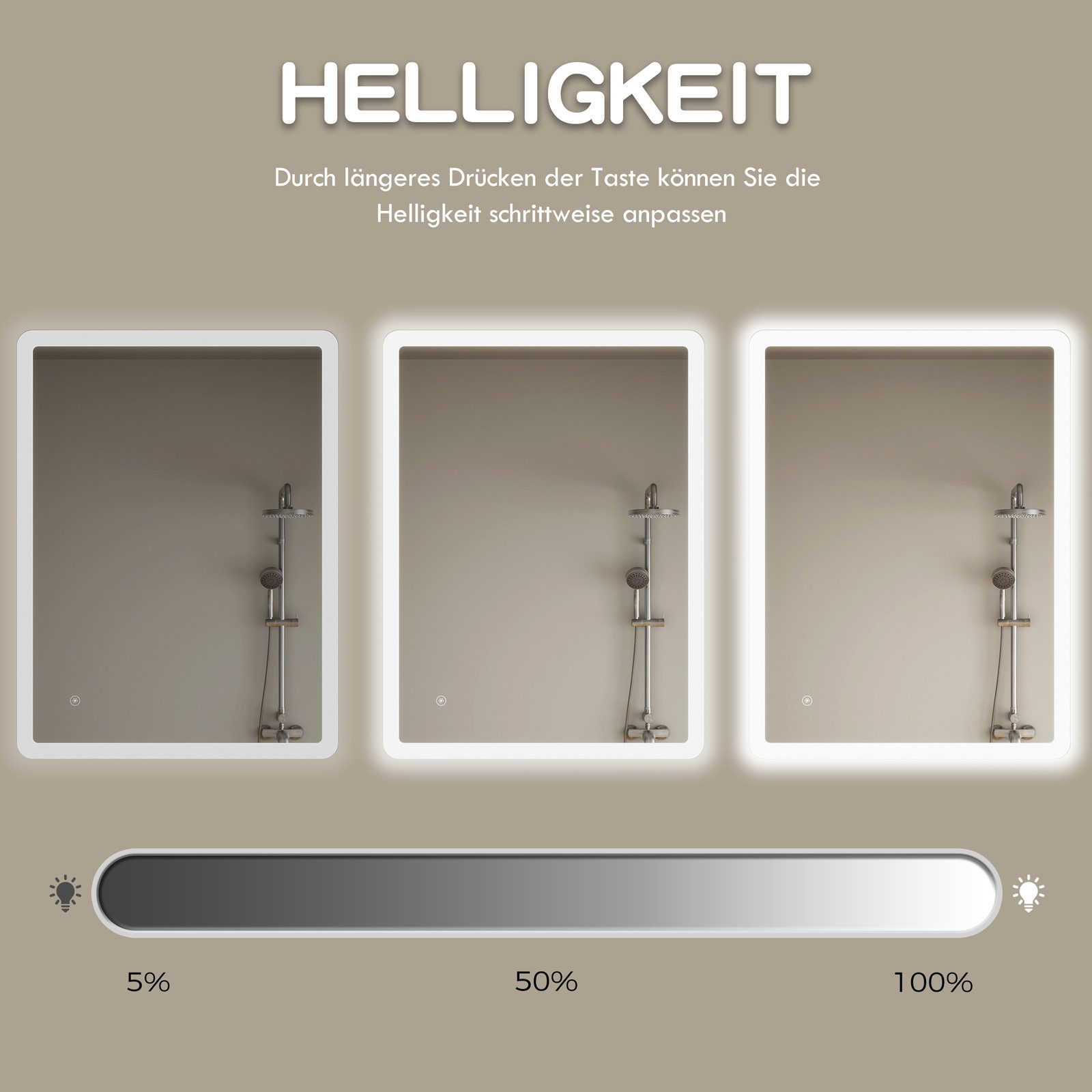 IMPTS Badspiegel Badezimmer Wand spiegel mit Beleuchtung Dimmbar-Funktion (Set, tageslichtweiß, IP44, Dimmbar, Vertikal/Horizontal Montage), Lichtspiegel Beschlagfrei Helligkeit Dimmbar Speicher Funktion