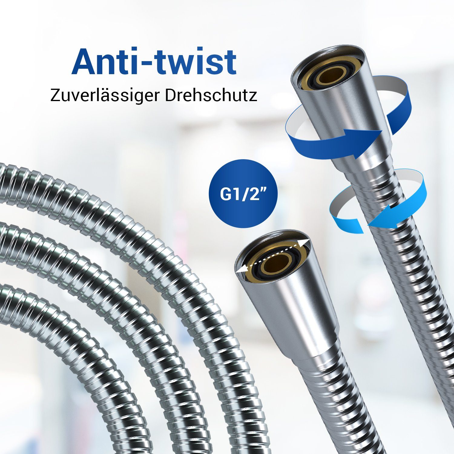 VIOKS Brauseschlauch Flexibler Duschschlauch, aus verchromtem Edelstahl für Duschbrause – Bild 3 von 5