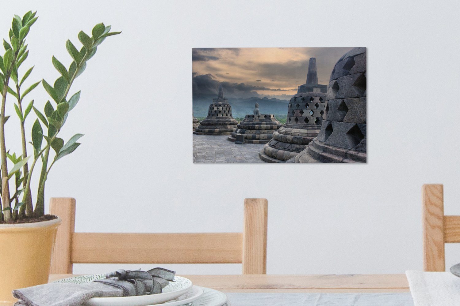 OneMillionCanvasses® (1 Aufhängefertig, Wolken Wanddeko, St), Leinwandbilder, dem Leinwandbild über Wandbild cm Dunkle Borobudur-Tempel, 30x20