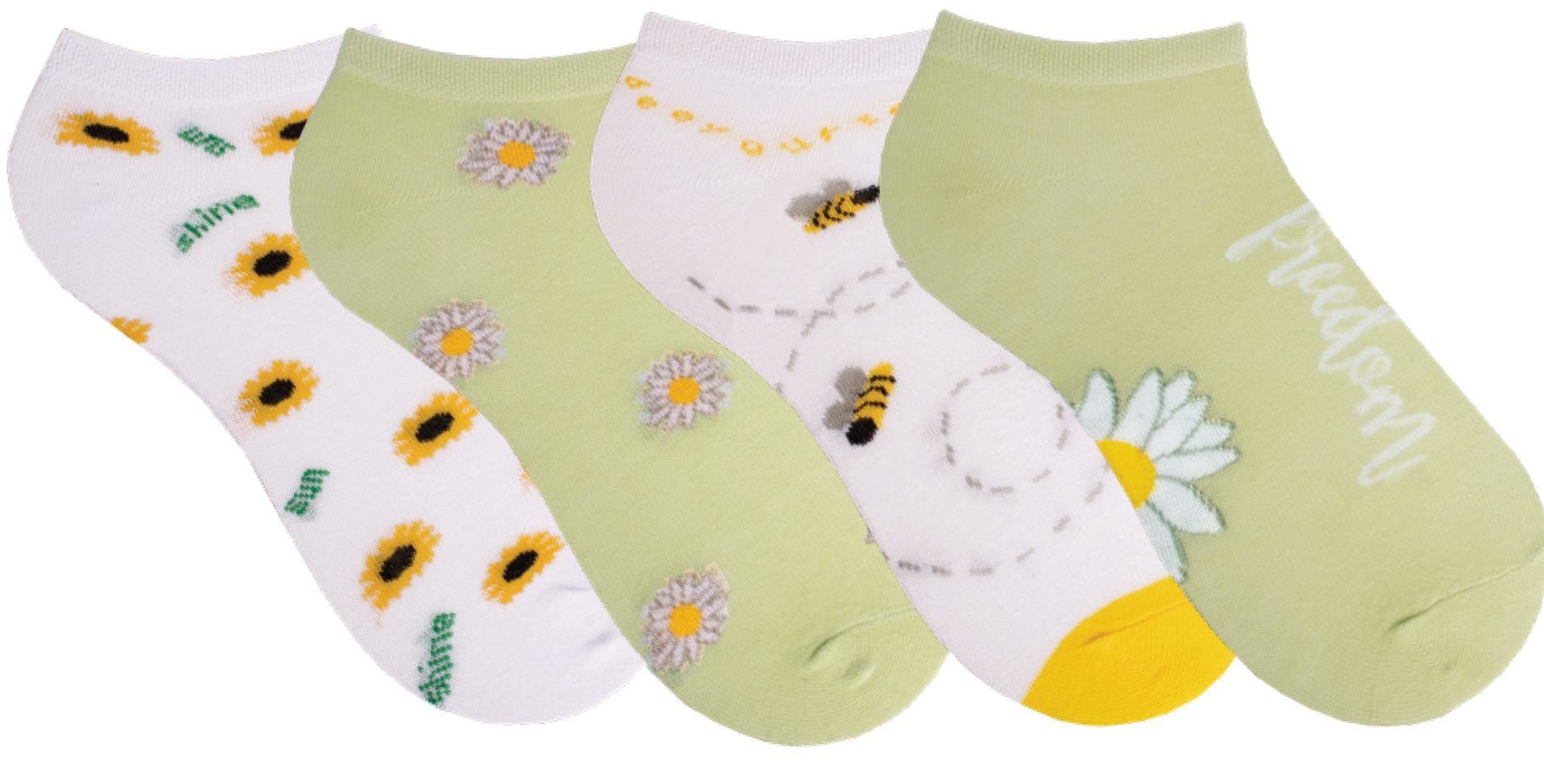 Mein Style Sneakersocken Sneaker Socken Mein Style Sonnenblume Biene (4-Paar)