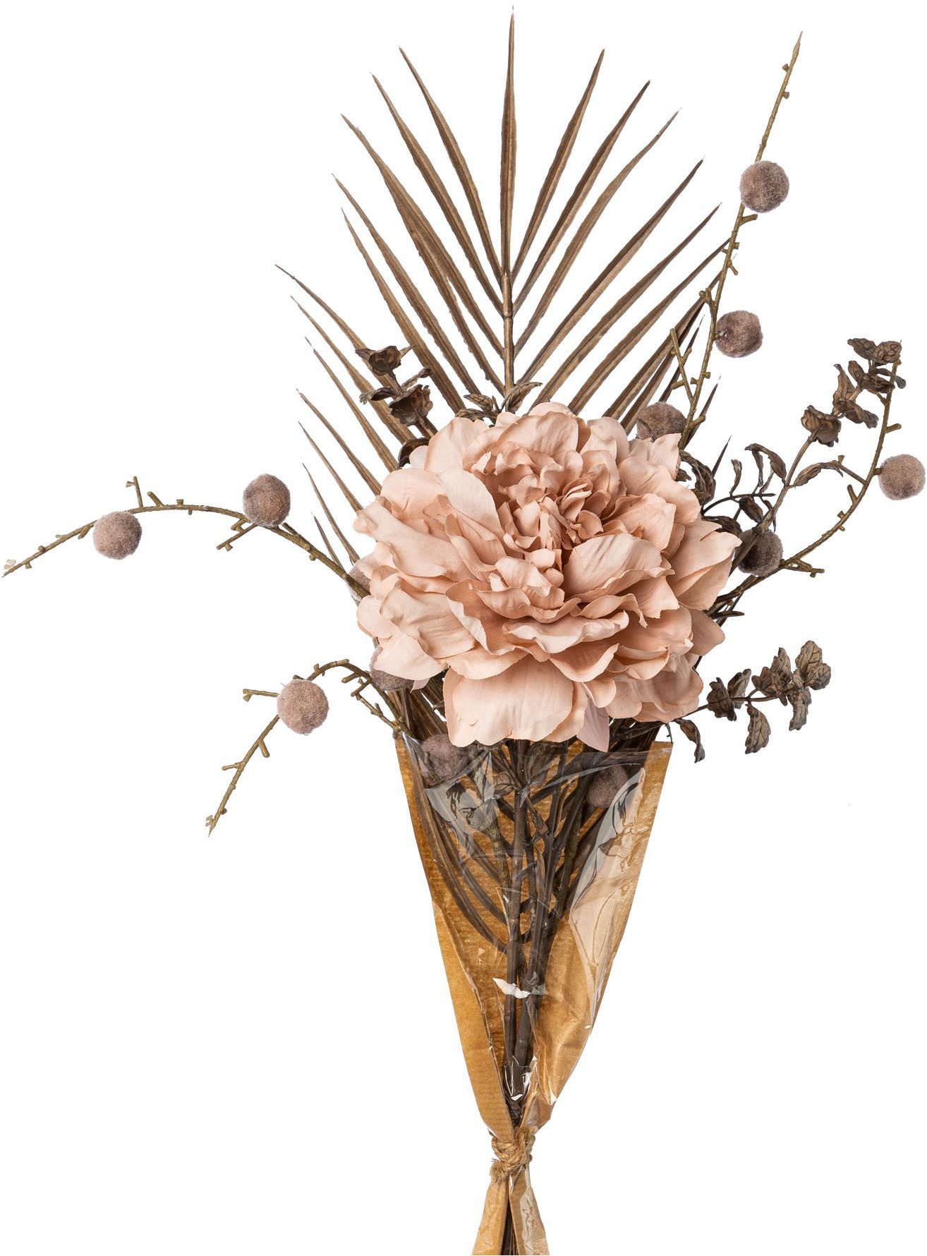 Kunstblumenstrauß Peonie-Mix-Bund, Creativ green, Höhe 58 cm, in Trockenblumen-Optik