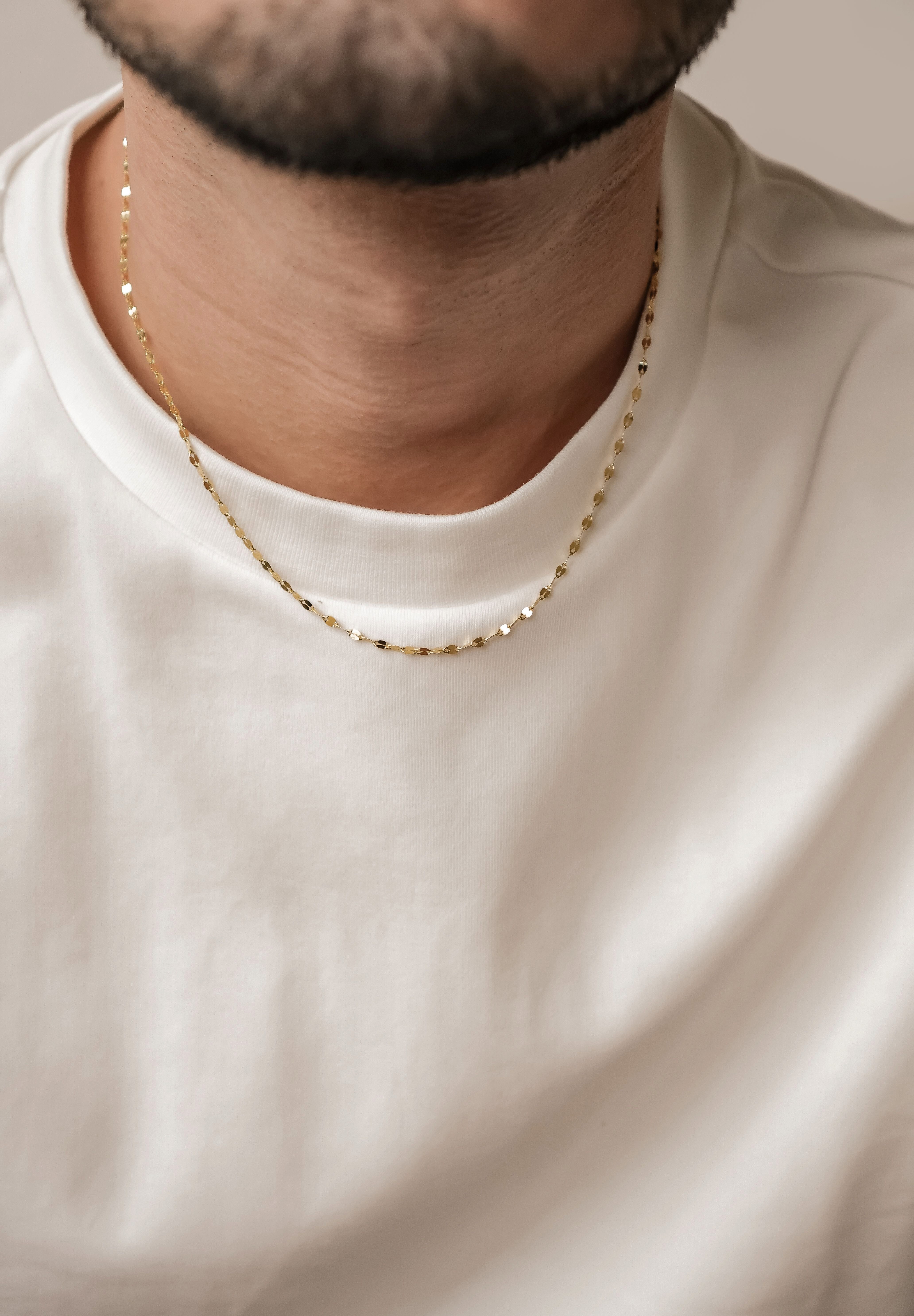 Hey Happiness Gliederkette 925 Silber Flache Rolo-Kette, für Herren, Vergoldete Männer Silber Halskette, Flachgliedriges Rolo-Design