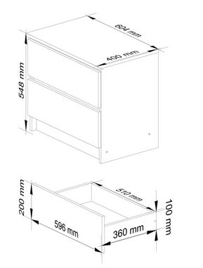 Home Collective Kommode 60cm breit, Schlafzimmer und Wohnzimmer, vielseitig einsetzbar, Flur, Schrank, Highboard, viel Stauraum, weiß, mit 2 Schubladen