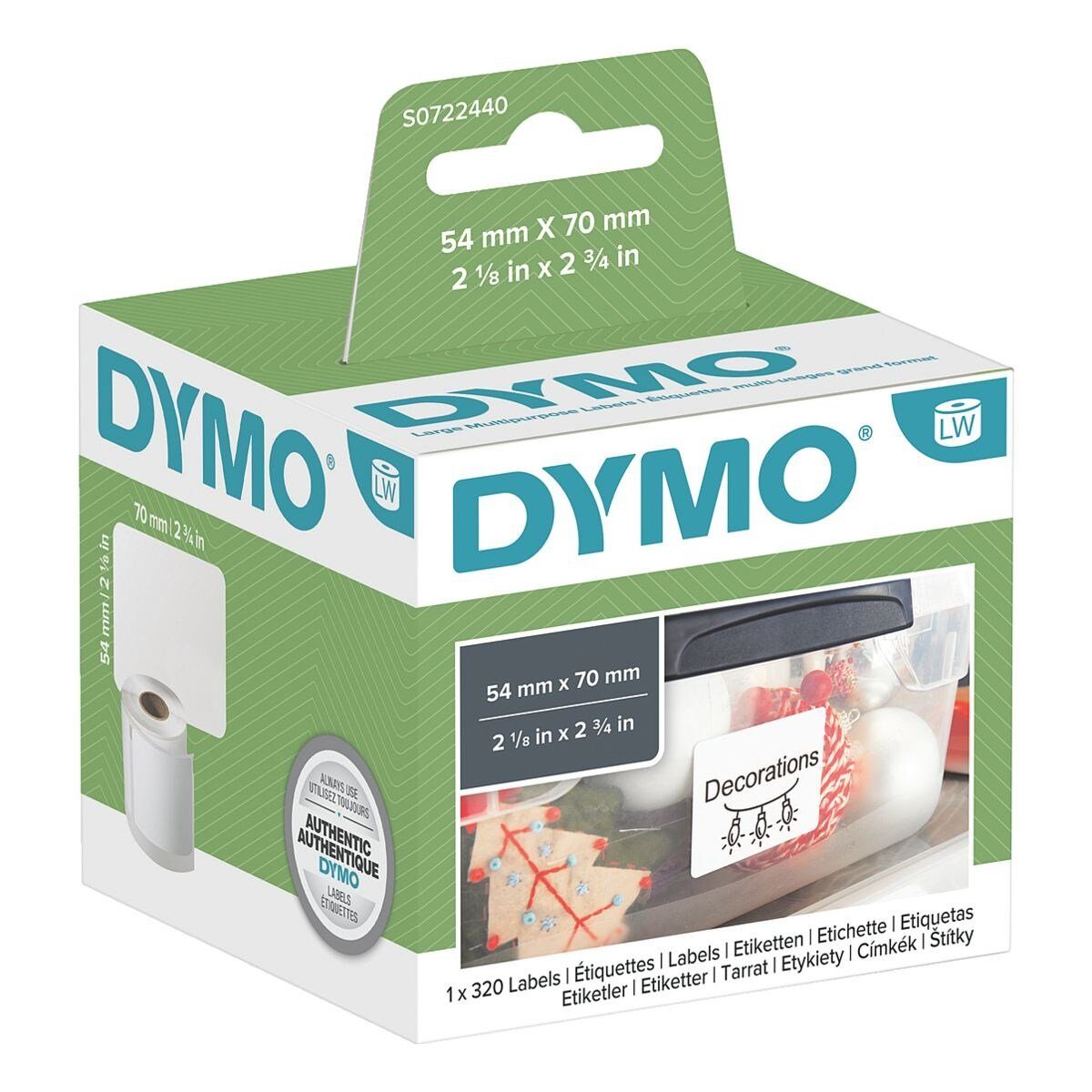 DYMO Thermorolle S0722440, 70/54 320 Disketten-/Mehrzwecketiketten, mm B/L