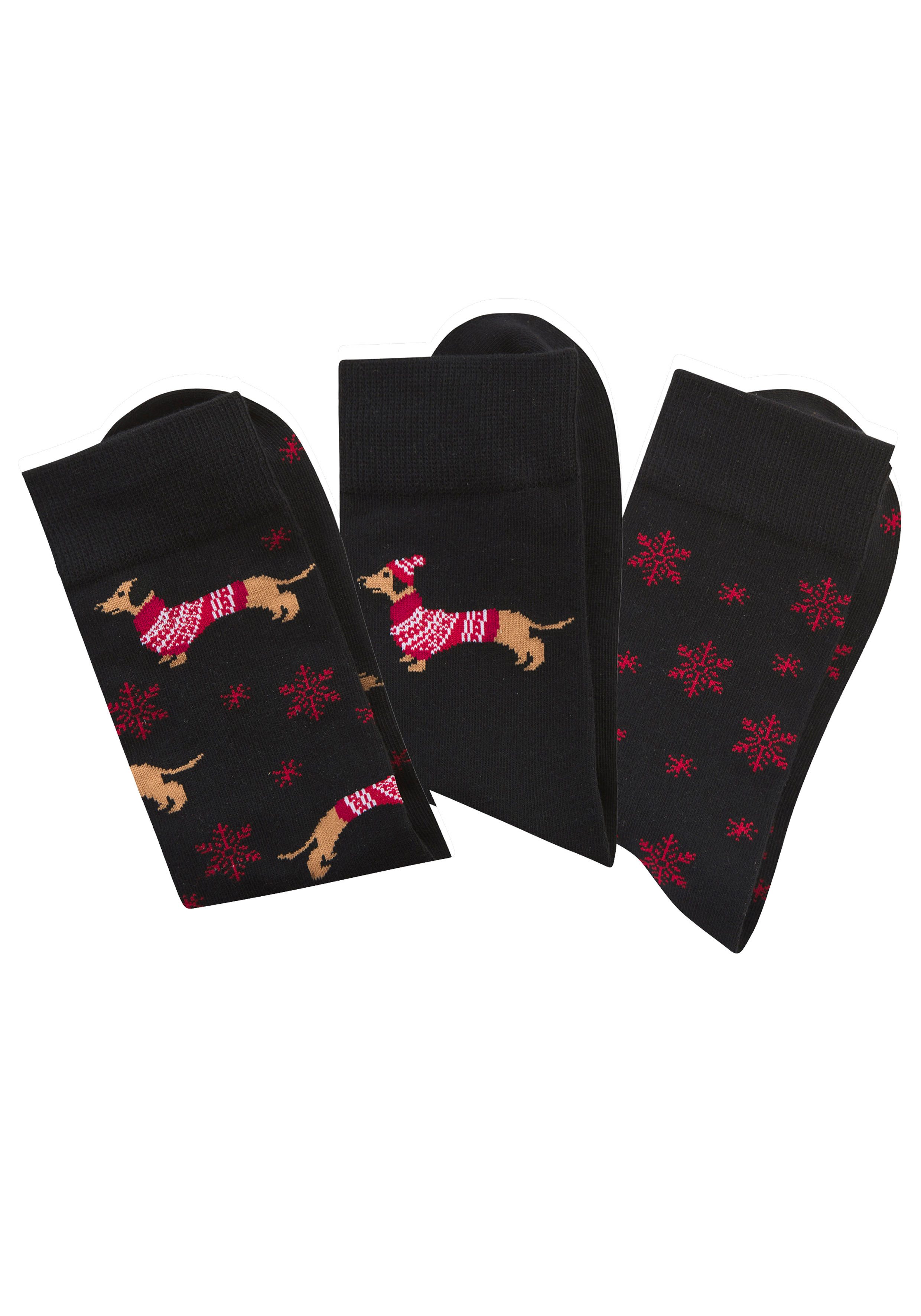 LASCANA Socken (Packung, 3-Paar) mit weihnachtlichem Dackelmotiv günstig online kaufen