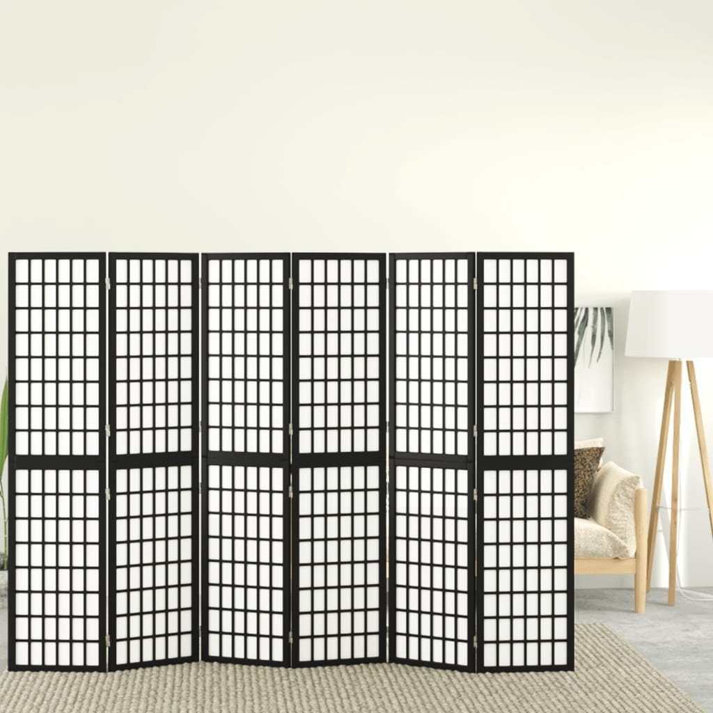vidaXL Raumteiler 6-tlg. Paravent Japanischer Stil Faltbar 240x170 cm Schwarz, 1-tlg.