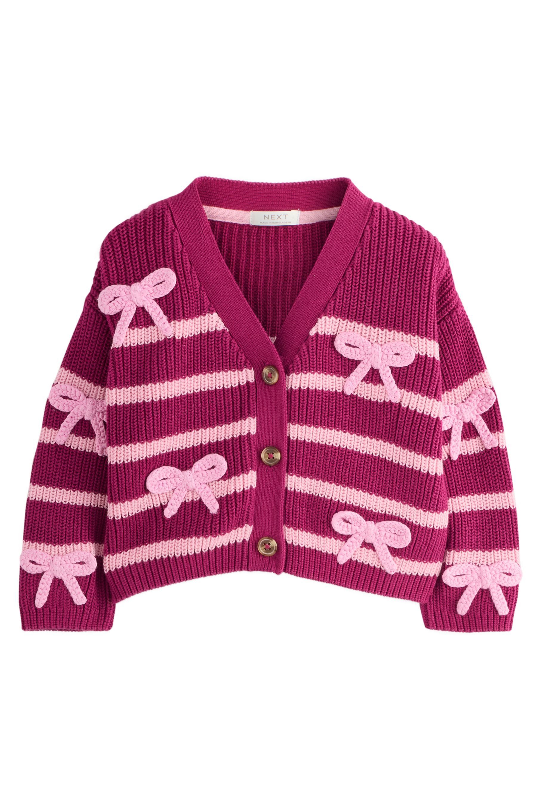 Next V-Ausschnitt-Pullover Gestreifte Strickjacke mit V-Ausschnitt + Schleife (1-tlg)