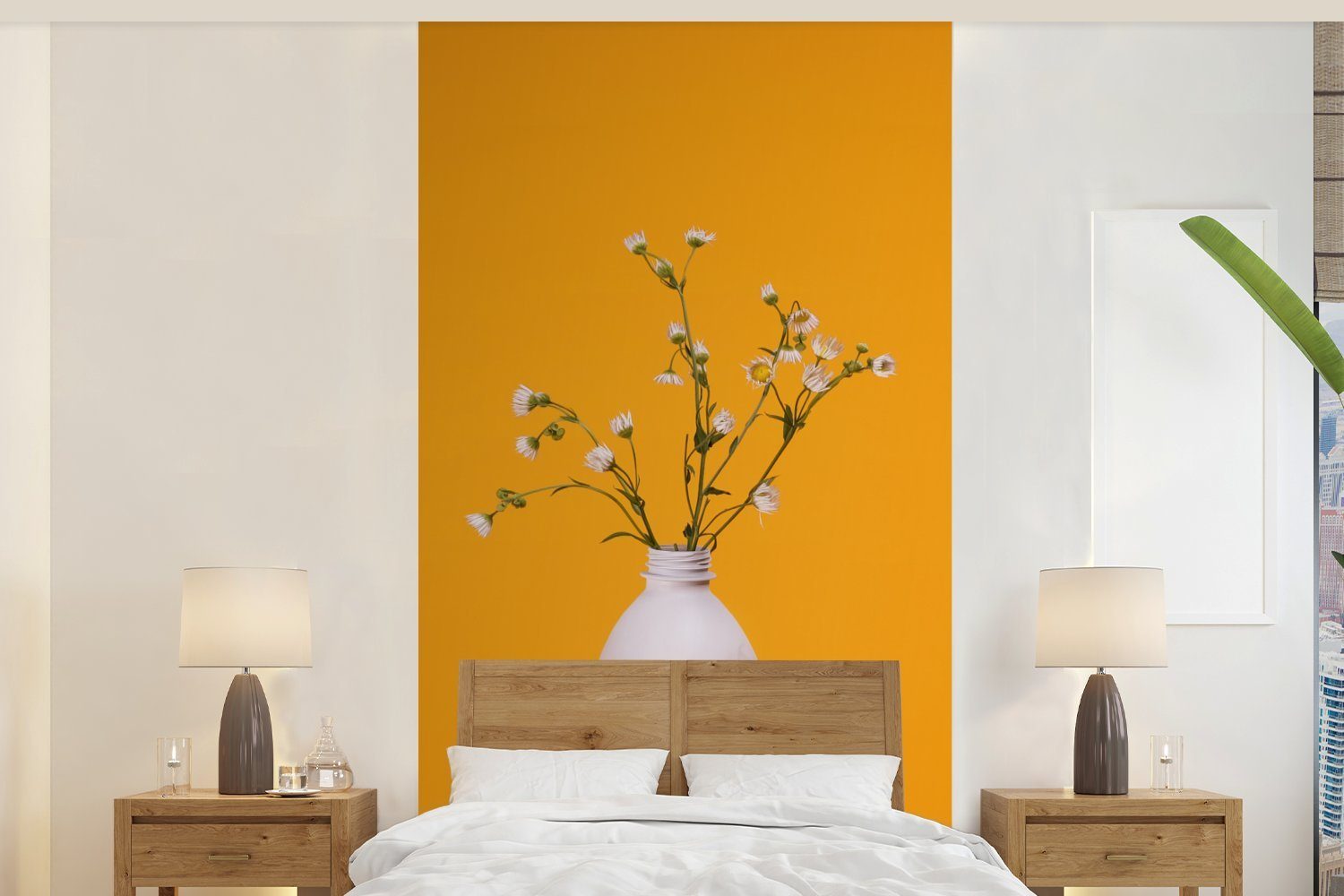(2 Matt, St), Gelb, bedruckt, Schlafzimmer Blumenstrauß Vliestapete MuchoWow Flasche - Fototapete für Fototapete Küche, Wohnzimmer -