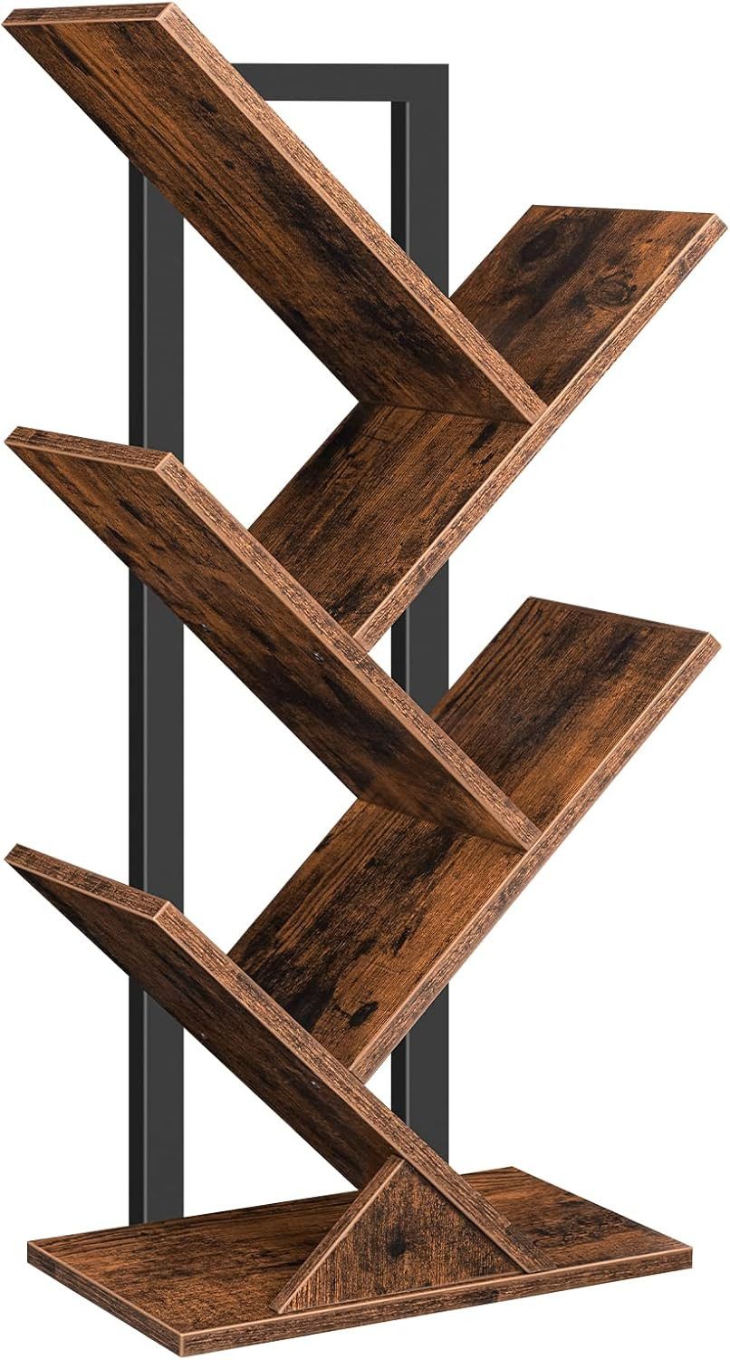 Hoobro Bücherregal, Baumform, Standregal Vintage schmal, 5 Ebenen CD-Regal für Wohnzimmer & Büro