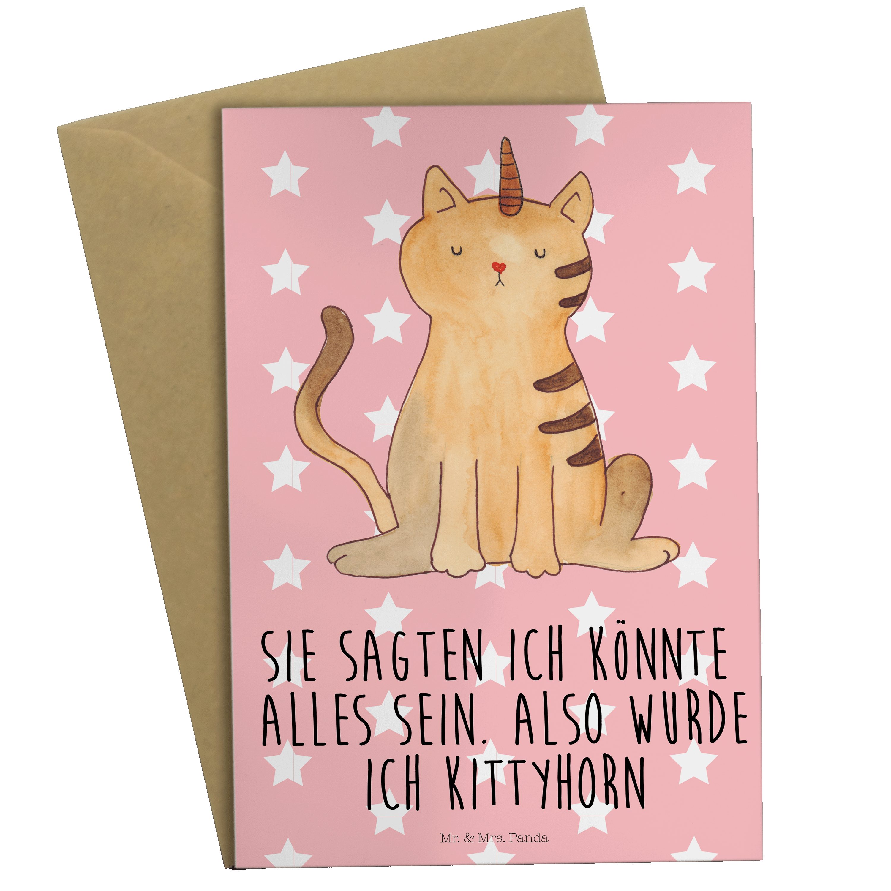 Mr. & Mrs. Panda Grußkarte Einhorn Katze - Rot Pastell - Geschenk, Einhörner, Pegasus, Einhorn D