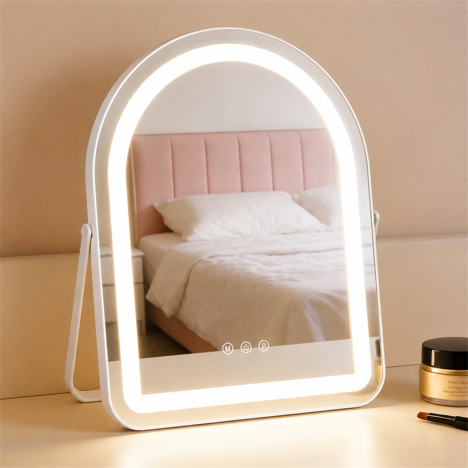 Nettlife Schminkspiegel LED 50x40/35×45CMHollywood Style Tischspiegel 3 Lichtmodi Touch-Sensor, LED Vanity Mirror Klein Kosmetikspiegel mit Licht Tischspiegel Dimmbar