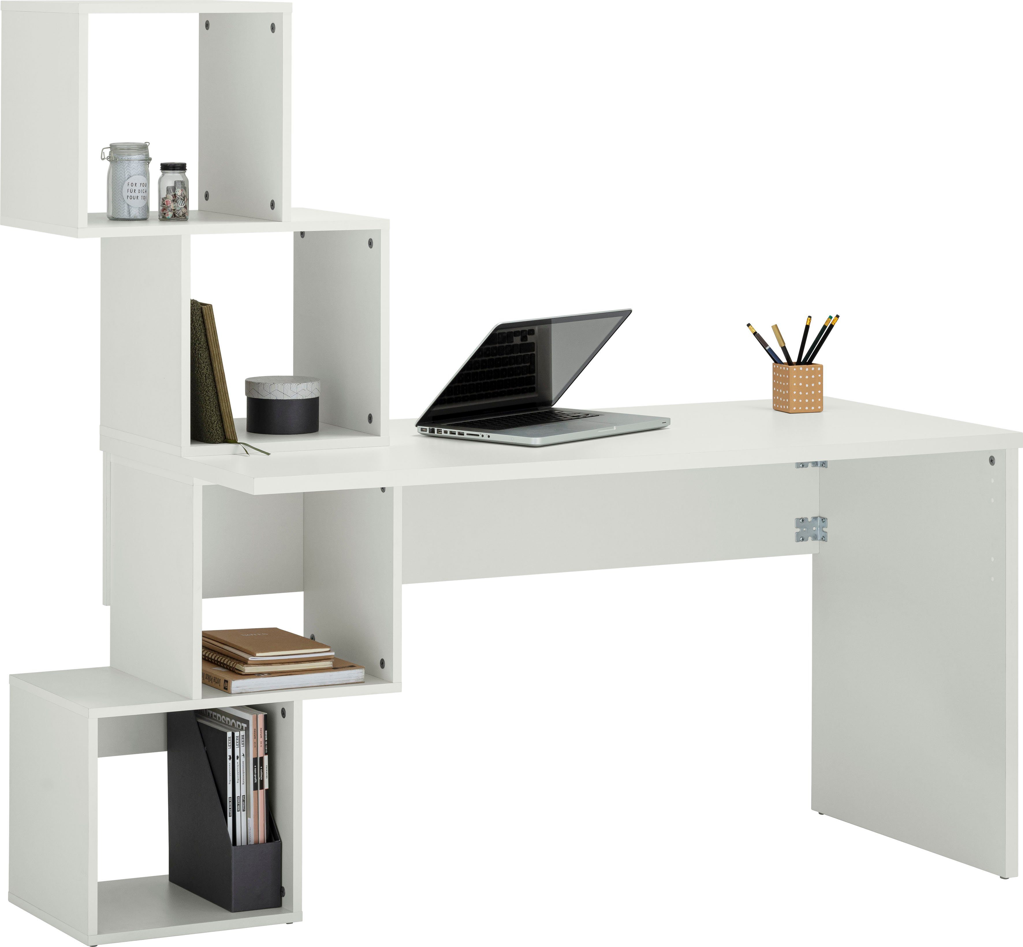 VOGL Möbelfabrik Schreibtisch Reggi, mit 4 offenen Fächern weiß | weiß | weiß