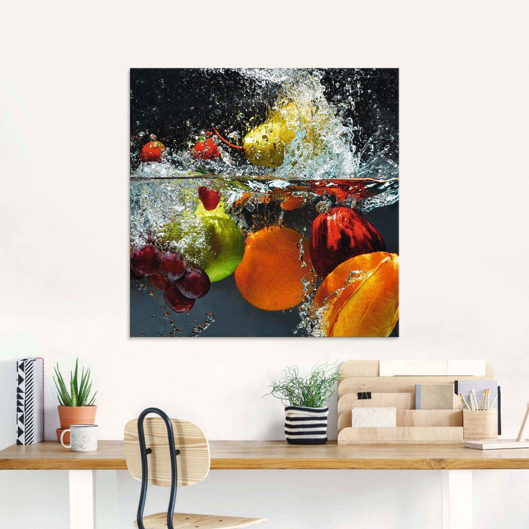 Artland Glasbild Spritzendes Obst auf dem Wasser, Lebensmittel (1 St), in verschiedenen Größen