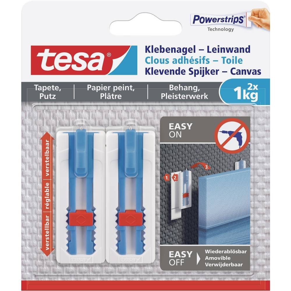 tesa Klebehaken Klebenagel-Leinwand, für Tapeten, für Putz, lösbar, verstellbar